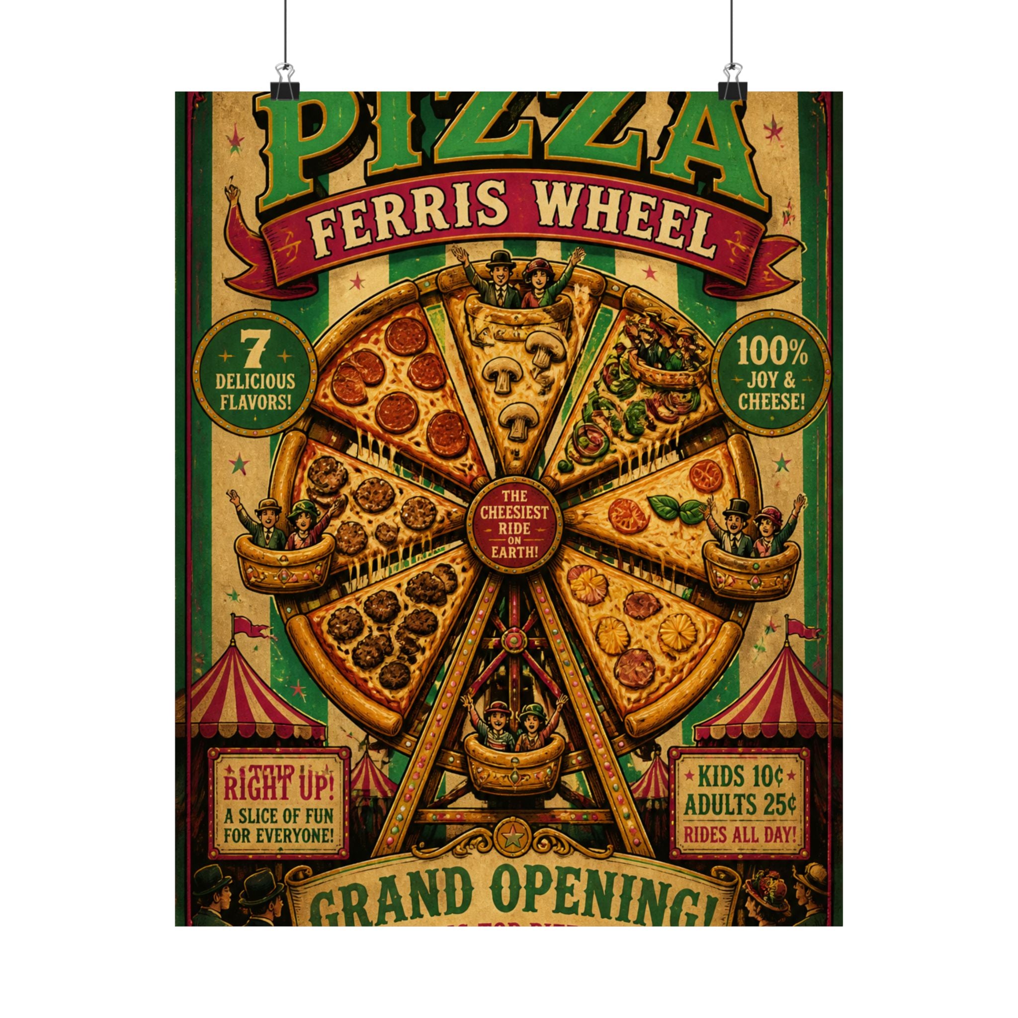 Pizza Ferris Wheel Wall Art Poster 18×24 Vintage Circus Kitchen Decor Maximalist Print