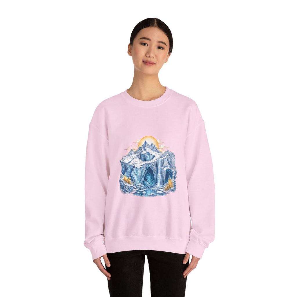 Matching Couple Sweatshirt - Volcano & Glacier Matching Couple Crewneck Sweatshirt Hand-Drawn Art His Hers Best Friend Gift - Design B