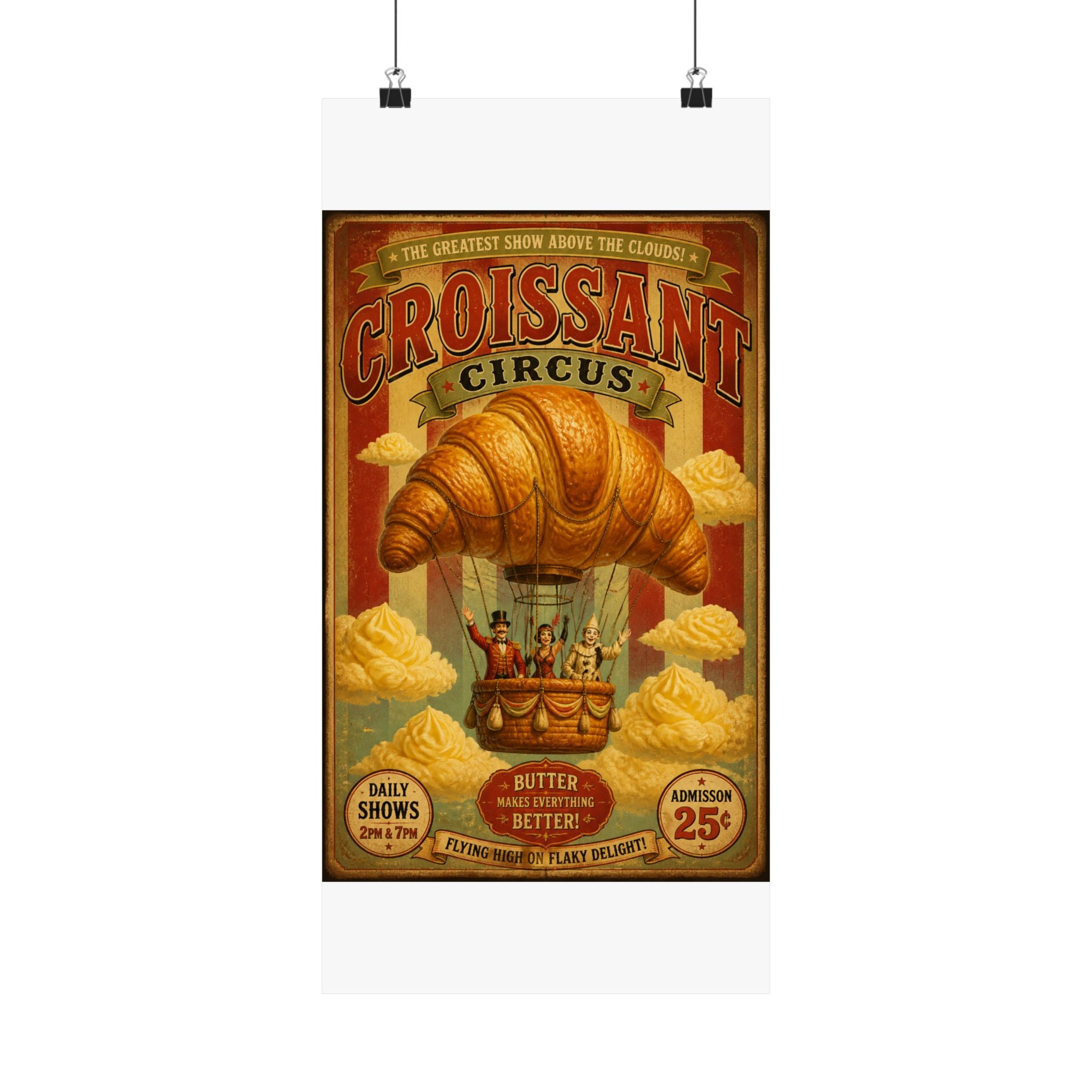 Croissant Hot Air Balloon Wall Art Poster 24×36 Vintage Circus Bedroom Decor Maximalist Print