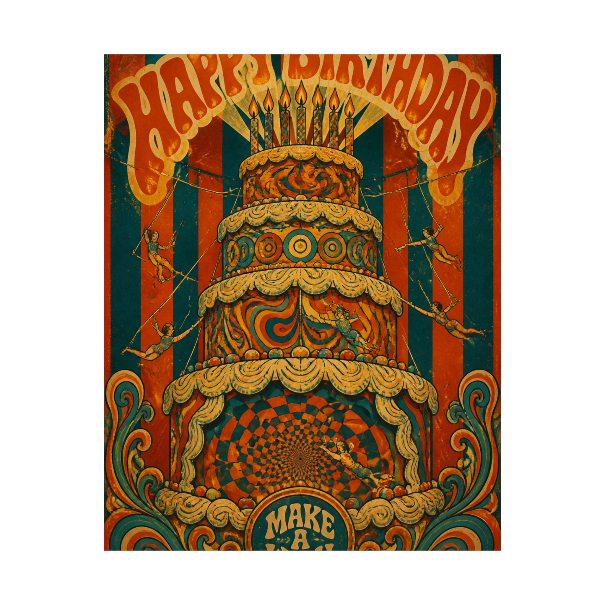 Birthday Cake Trapeze Wall Art Poster 18×24 Psychedelic Cafe Decor Maximalist Print