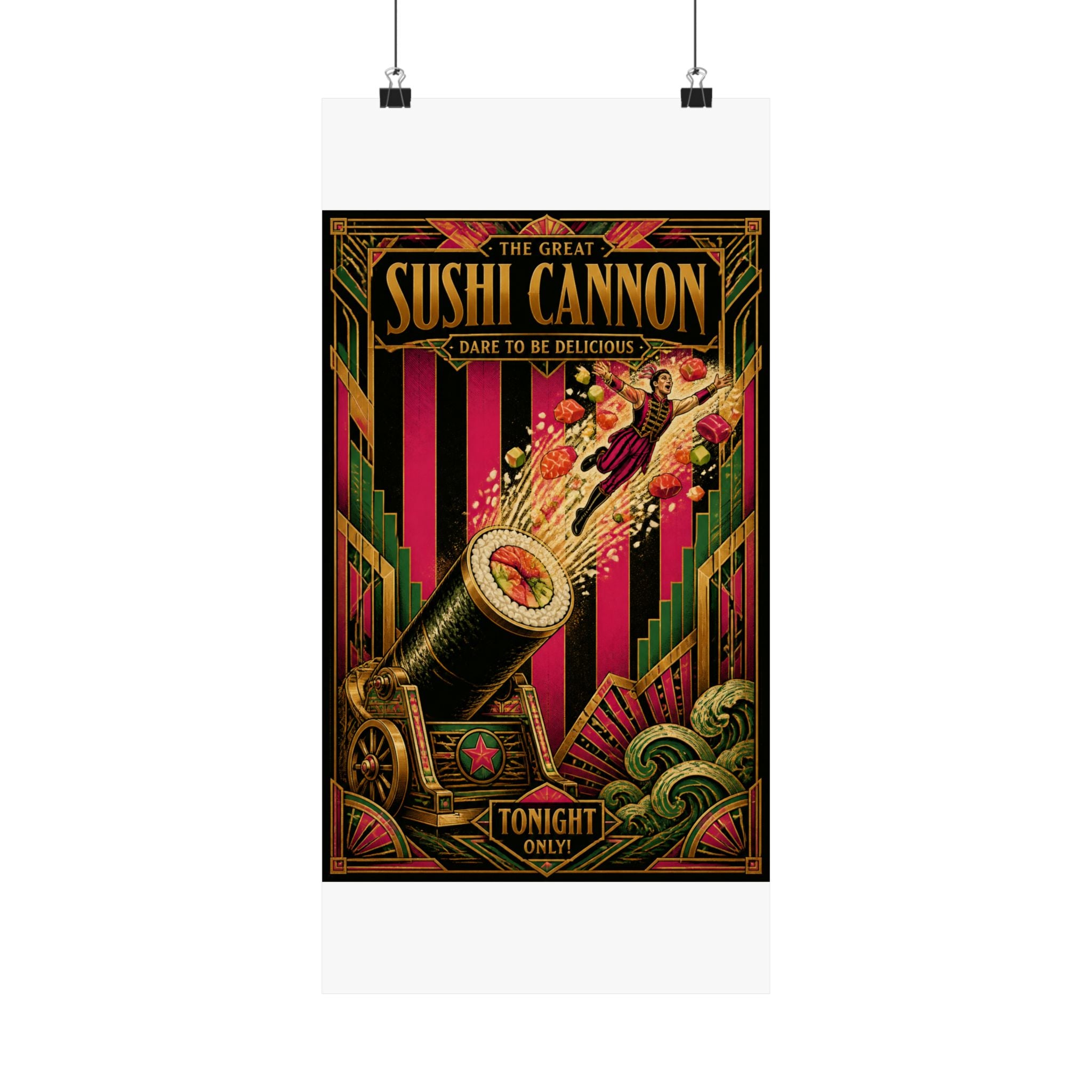 Sushi Roll Cannon Wall Art Poster 24×36 Art Deco Bar Area Decor Maximalist Print