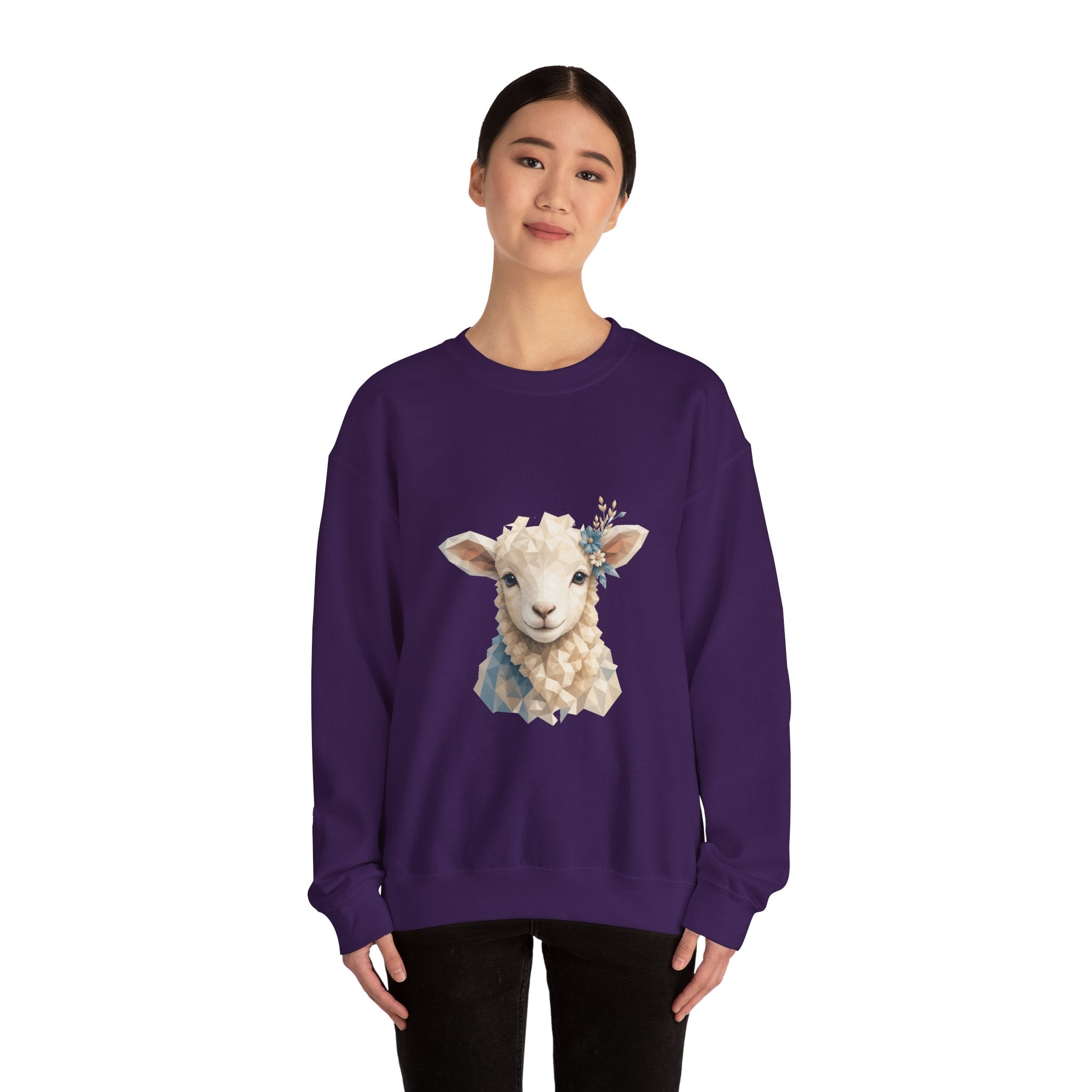 Matching Couple Sweatshirt - Lion & Lamb Matching Couple Crewneck Sweatshirt Geometric Art His Hers Couple Gift - Design B