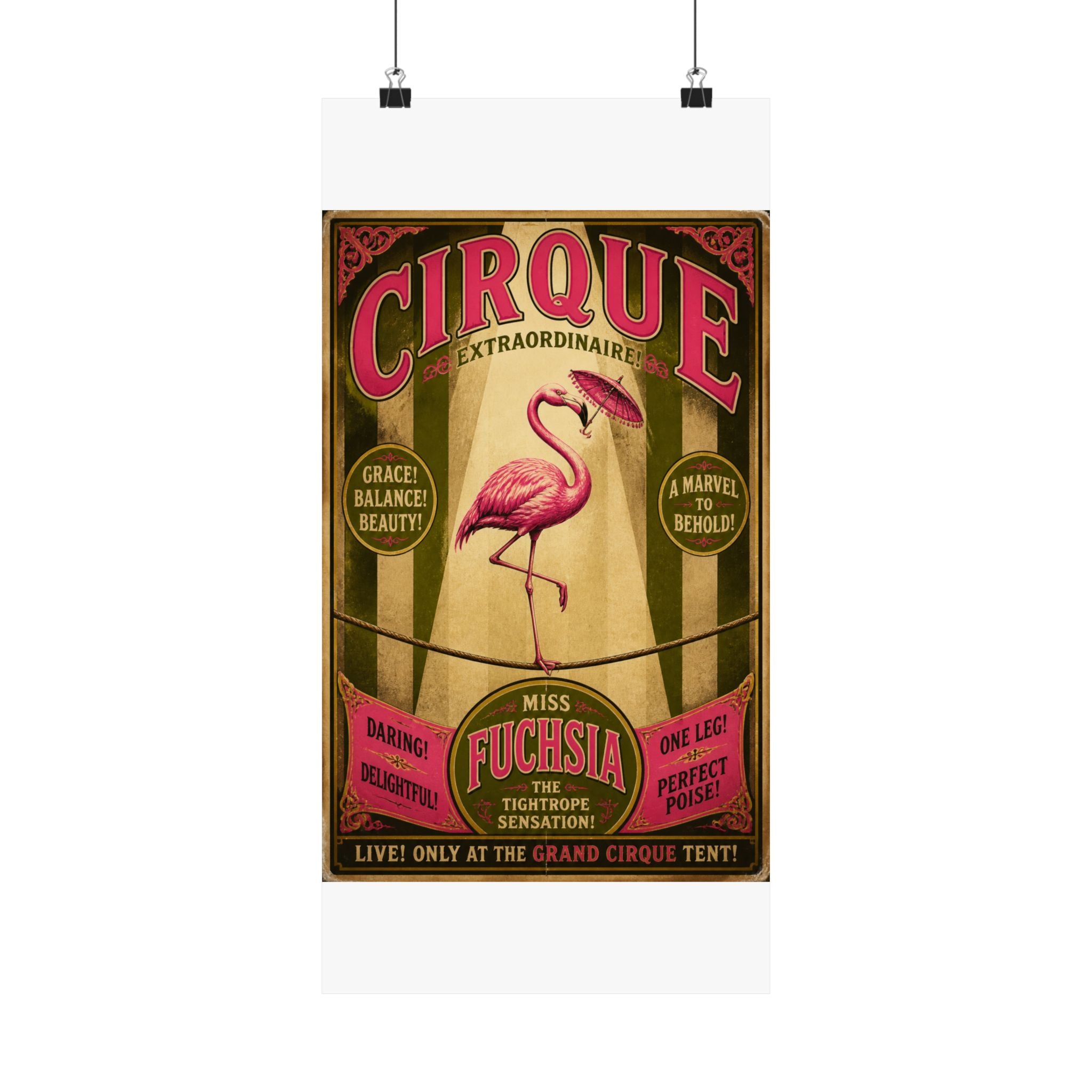 Flamingo Tightrope Wall Art Poster 18×24 Vintage Circus Kitchen Decor Maximalist Print