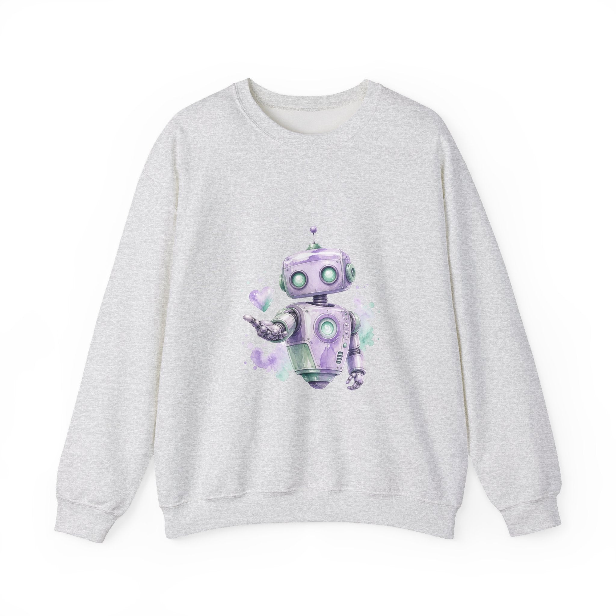 Matching Couple Sweatshirt - Robot & Heart Matching Couple Premium Fleece Sweatshirt Watercolor Art His Hers Birthday Gift - Design A