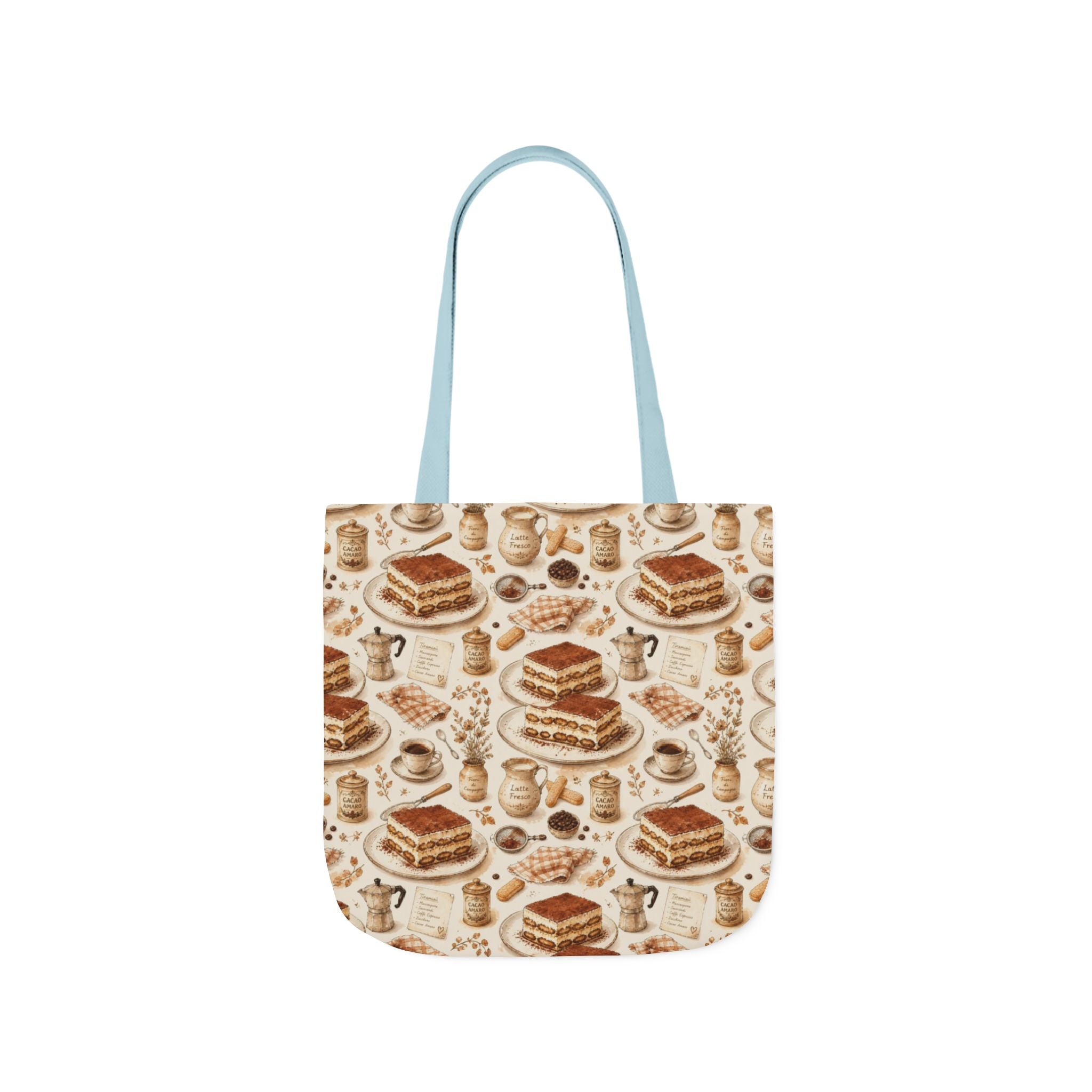 Tiramisu Layers Canvas Tote Bag Mediterranean Kitchen Watercolor Design Italian Cottagecore Gift