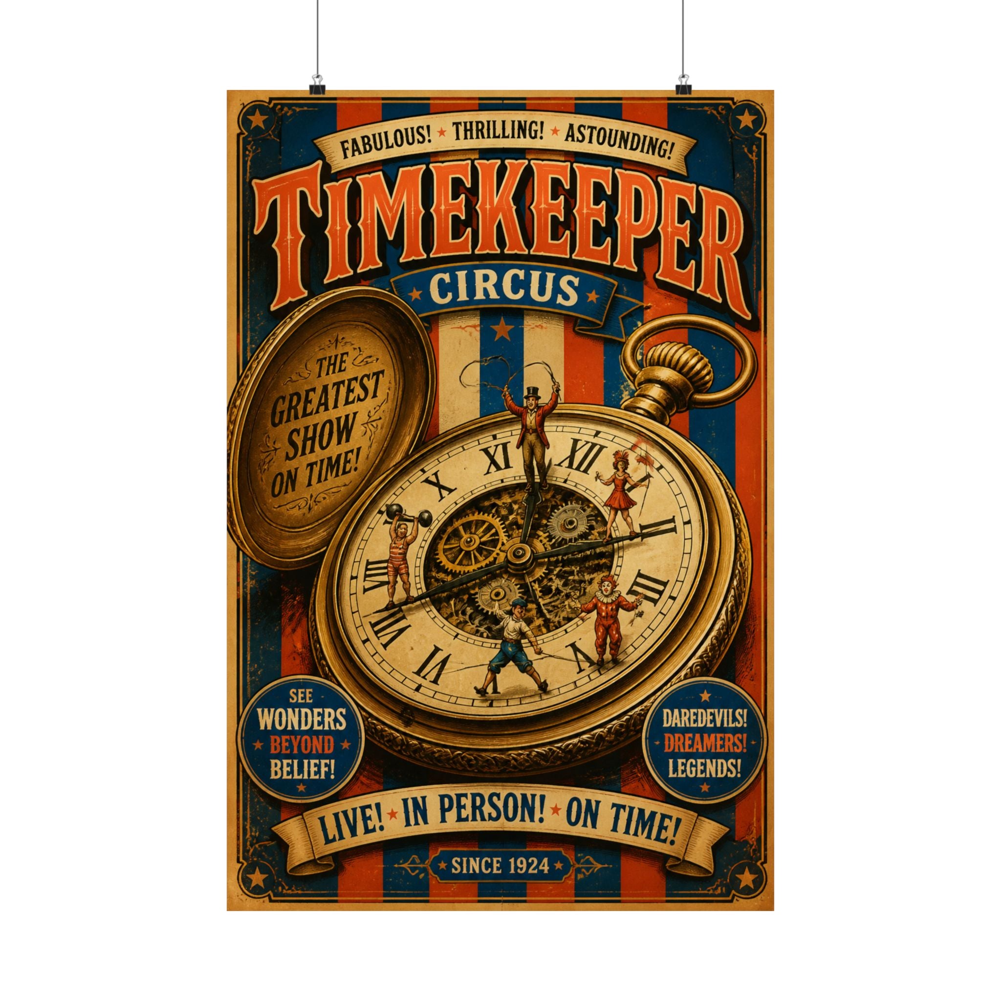 Pocket Watch Performers Wall Art Poster 24×36 Vintage Circus Bedroom Decor Maximalist Print