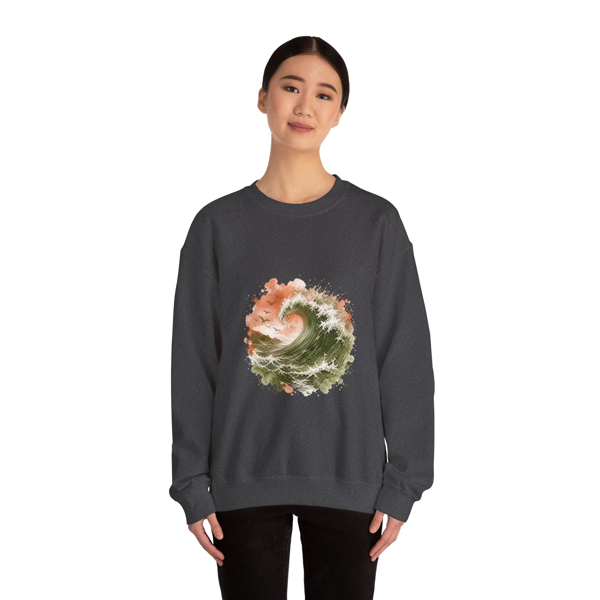 Matching Couple Sweatshirt - Mountain & Ocean Matching Couple Premium Fleece Sweatshirt Watercolor Art His Hers Birthday Gift - Design B
