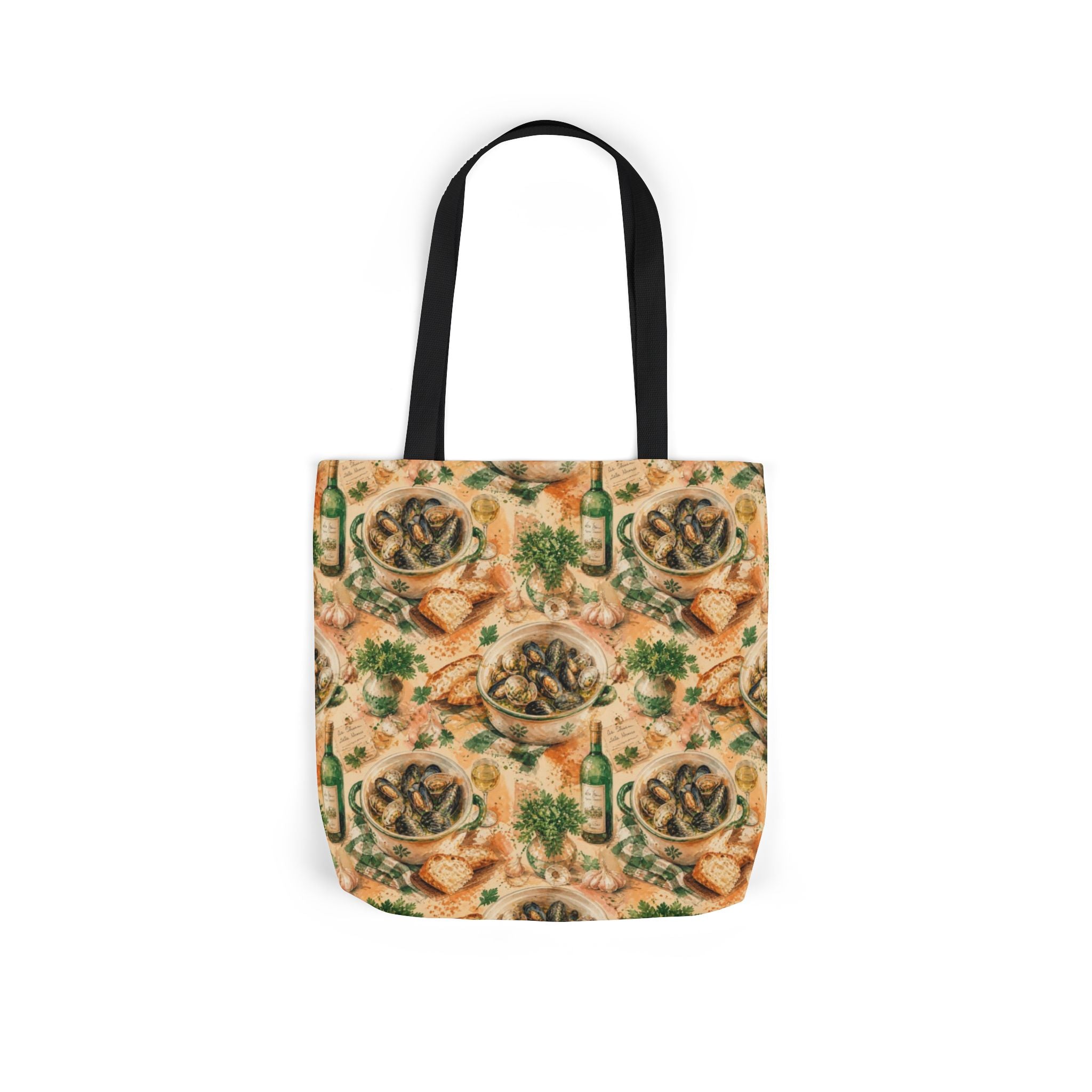 Mussels & Clams Canvas Tote Bag Mediterranean Kitchen Watercolor Splash Design Italian Cottagecore Gift