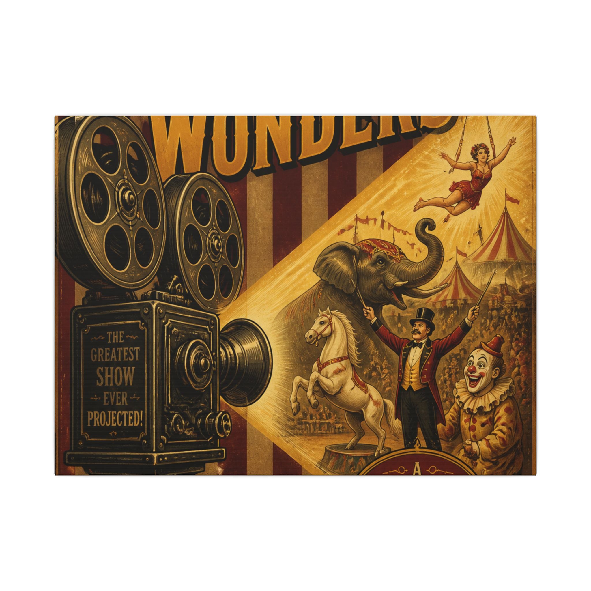 Film Camera Projector Show Wall Art Canvas 24×36 Vintage Circus Bedroom Decor Maximalist Print