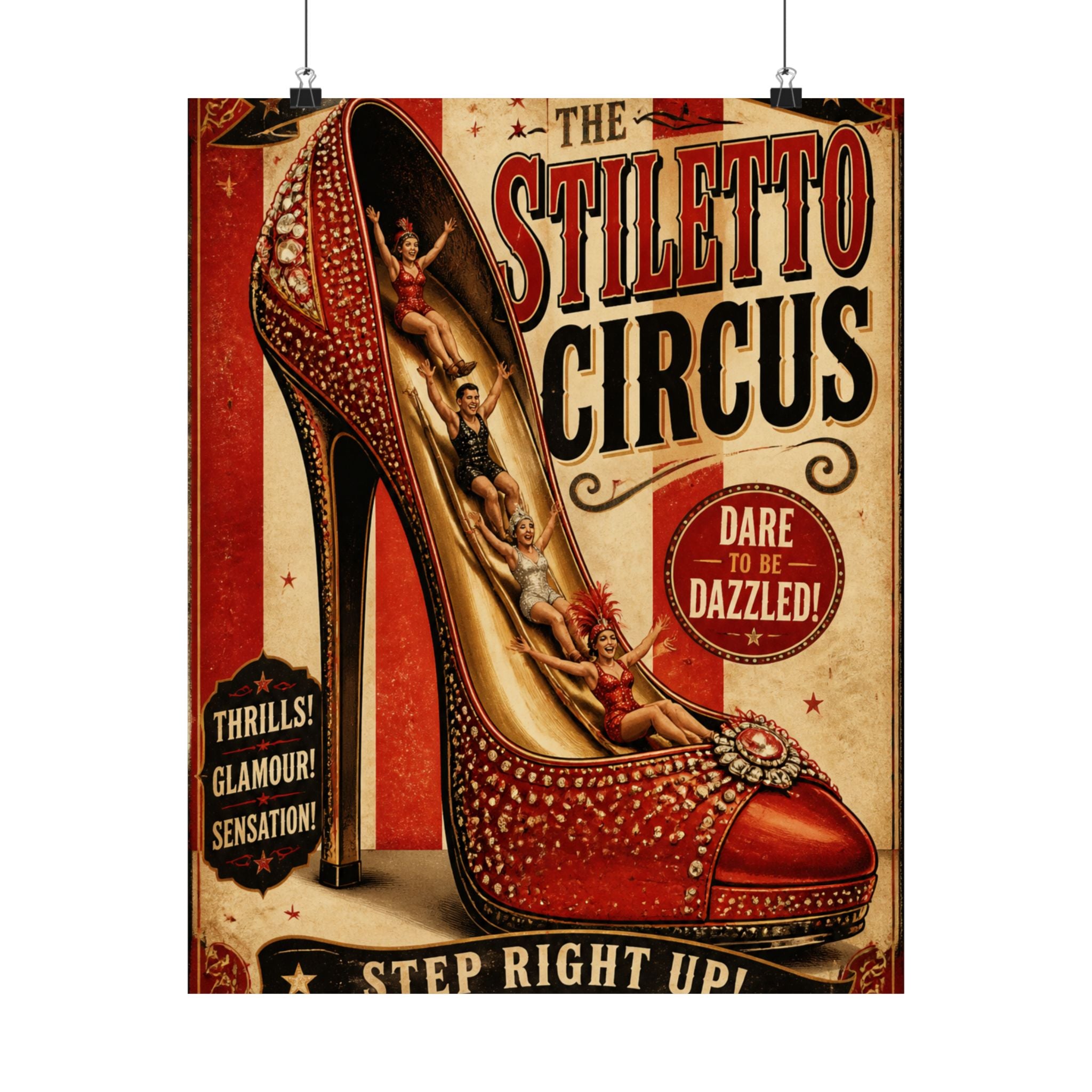 High Heel Slide Wall Art Poster 18×24 Vintage Circus Kitchen Decor Maximalist Print