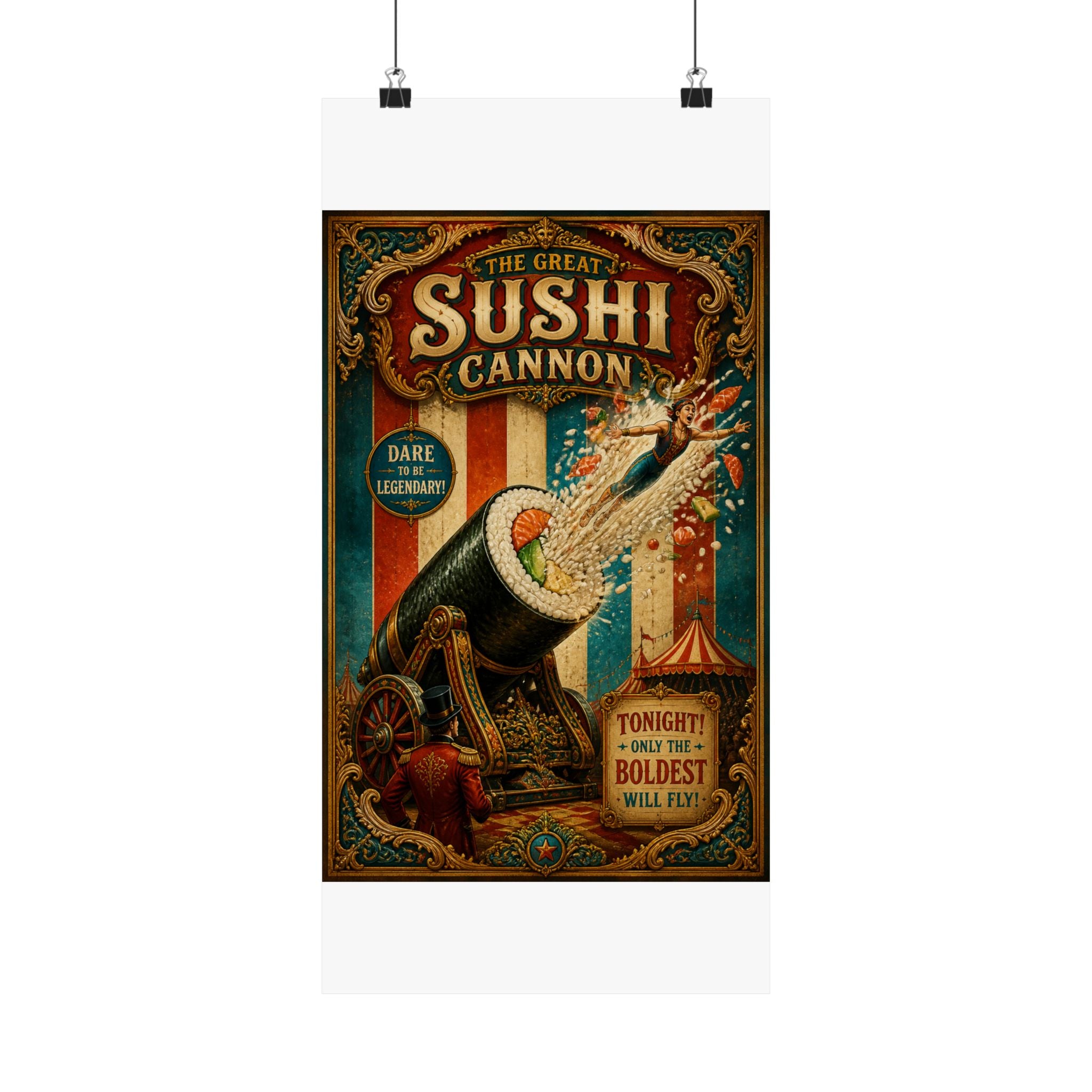 Sushi Roll Cannon Wall Art Poster 24×36 Baroque Studio Decor Maximalist Print