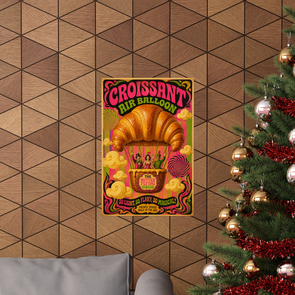 Croissant Hot Air Balloon Wall Art Poster 24×36 Psychedelic Dining Room Decor Maximalist Print