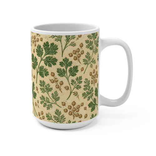 Coriander & Seeds 15oz Ceramic Mug Mediterranean Kitchen Linocut Design Italian Cottagecore Gift