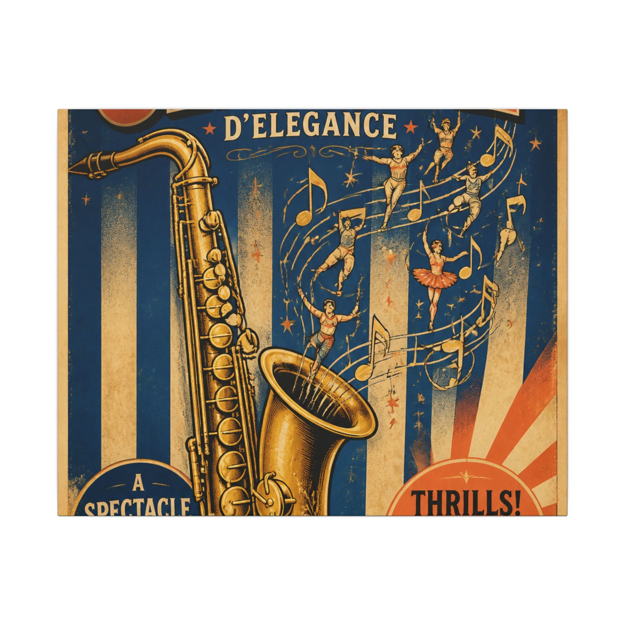 Saxophone Music Circus Wall Art Canvas 24×36 Vintage Circus Bedroom Decor Maximalist Print