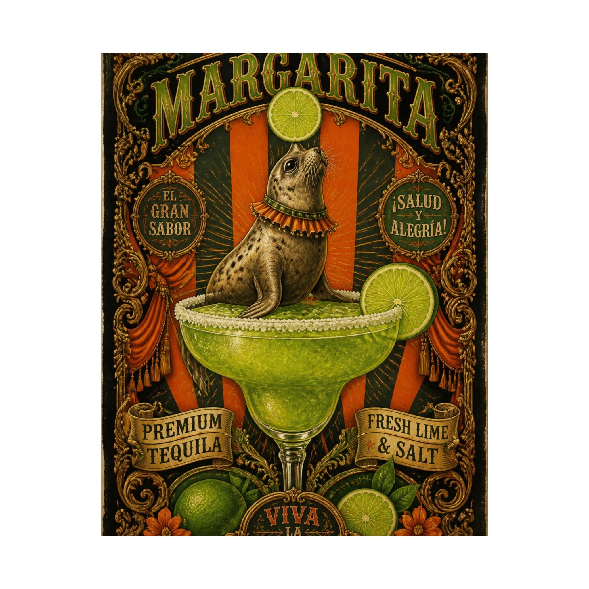 Margarita Balancing Seal Wall Art Poster 18×24 Baroque Home Office Decor Maximalist Print