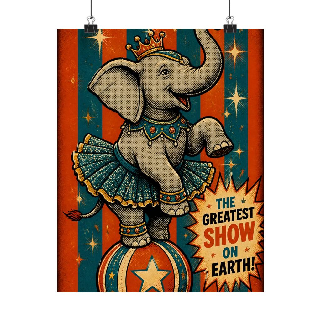 Elephant on Ball Wall Art Poster 18×24 Pop Art Living Room Decor Maximalist Print