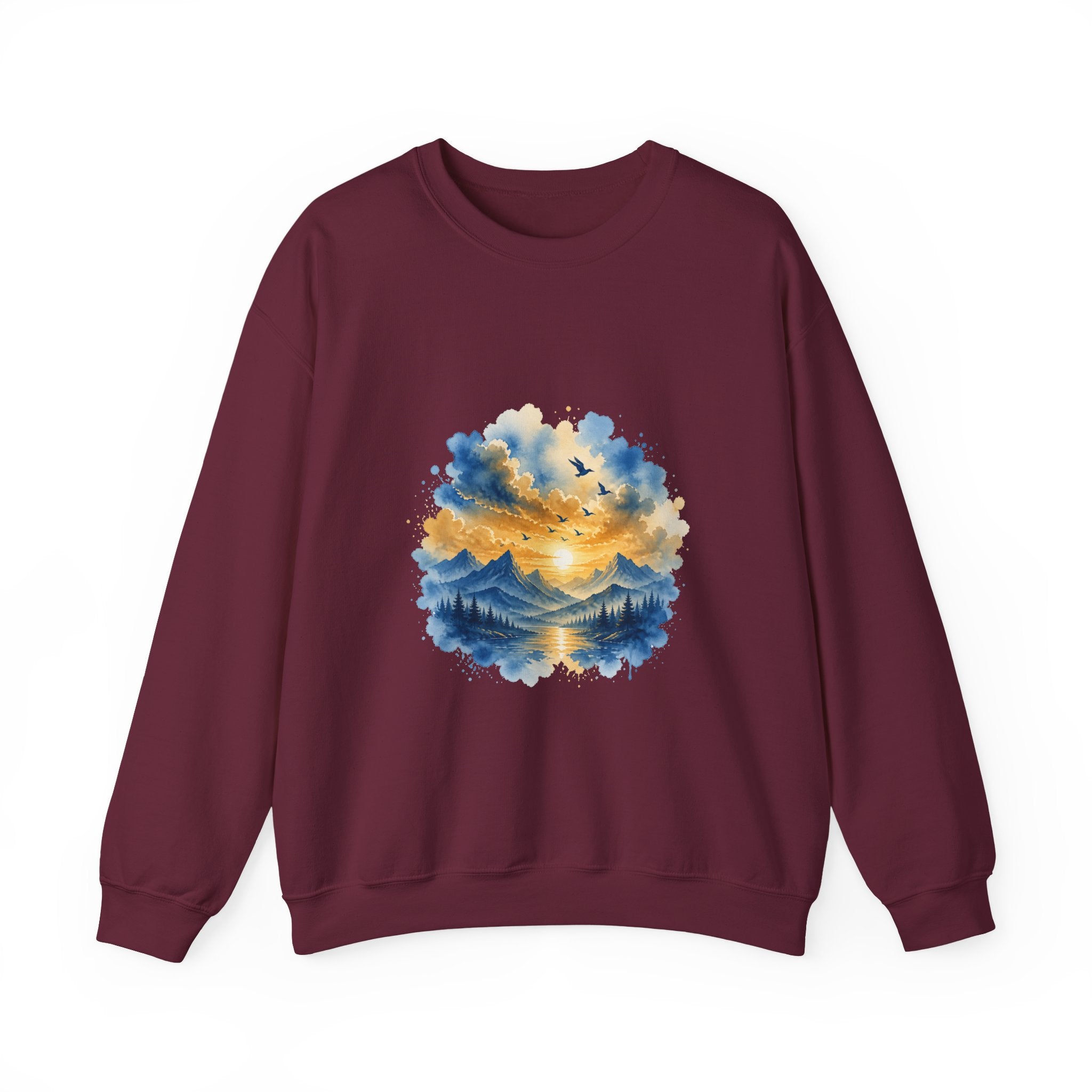 Matching Couple Sweatshirt - Sunrise & Sunset Matching Couple Crewneck Sweatshirt Watercolor Art His Hers Engagement Gift - Design B