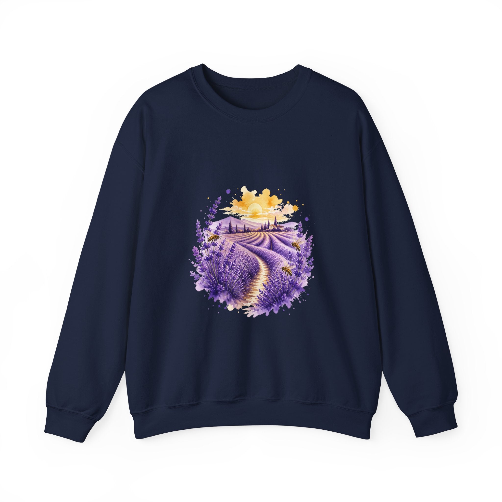 Matching Couple Sweatshirt - Lavender Fields & Canyon Matching Couple Premium Fleece Sweatshirt Watercolor Art His Hers Birthday Gift - Design A