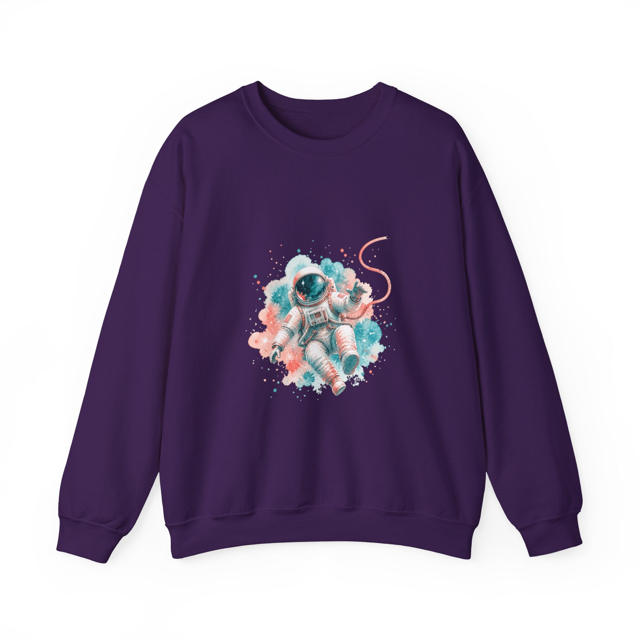 Matching Couple Sweatshirt - Astronaut & Planet Matching Couple Premium Fleece Sweatshirt Watercolor Art His Hers Birthday Gift - Design A