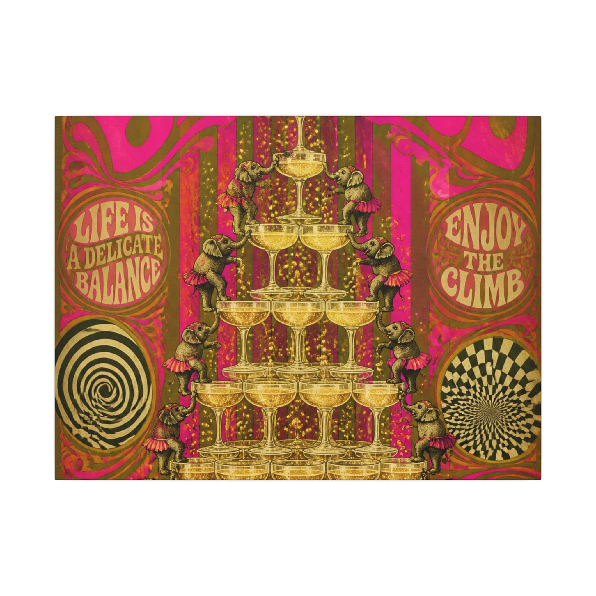 Champagne Tower Elephants Wall Art Canvas 16×20 Psychedelic Cafe Decor Maximalist Print