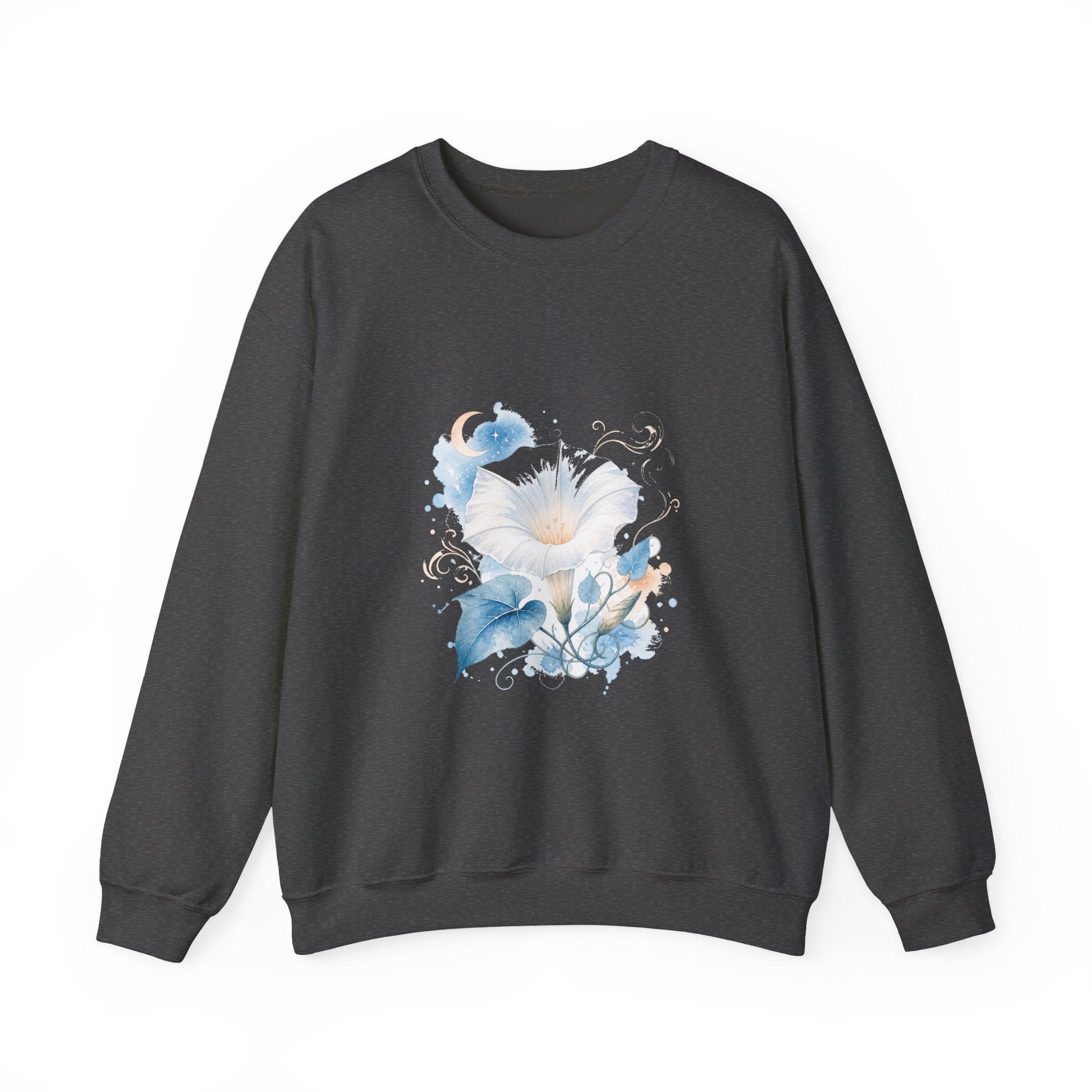 Matching Couple Sweatshirt - Sunflower & Moonflower Matching Couple Crewneck Sweatshirt Watercolor Art His Hers Engagement Gift - Design B