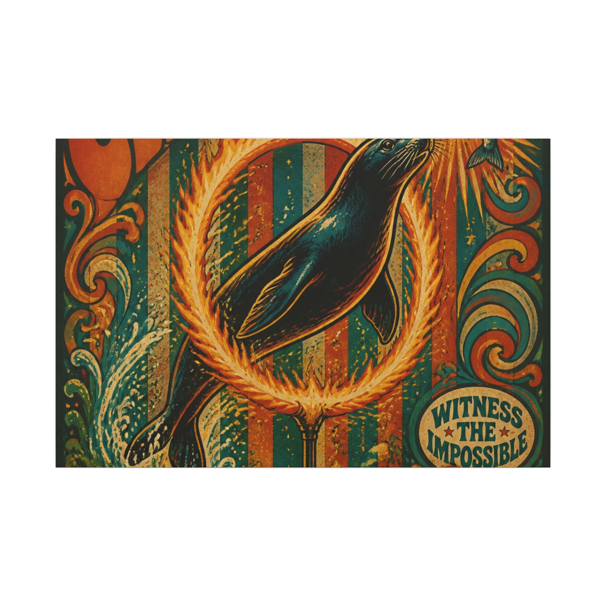 Seal Fire Hoop Wall Art Canvas 16×20 Psychedelic Cafe Decor Maximalist Print