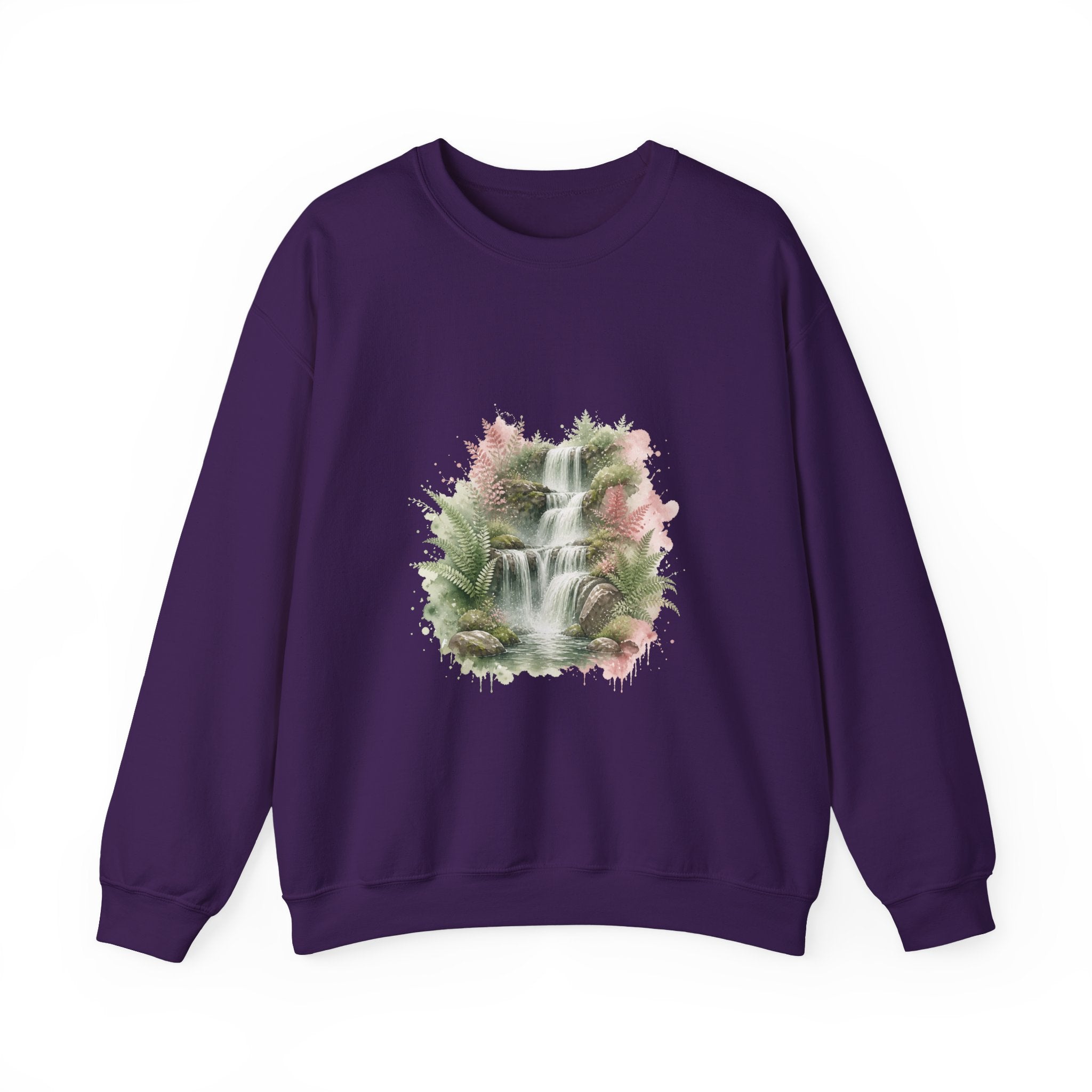Matching Couple Sweatshirt - Wildfire & Waterfall Matching Couple Premium Fleece Sweatshirt Watercolor Art His Hers Birthday Gift - Design B