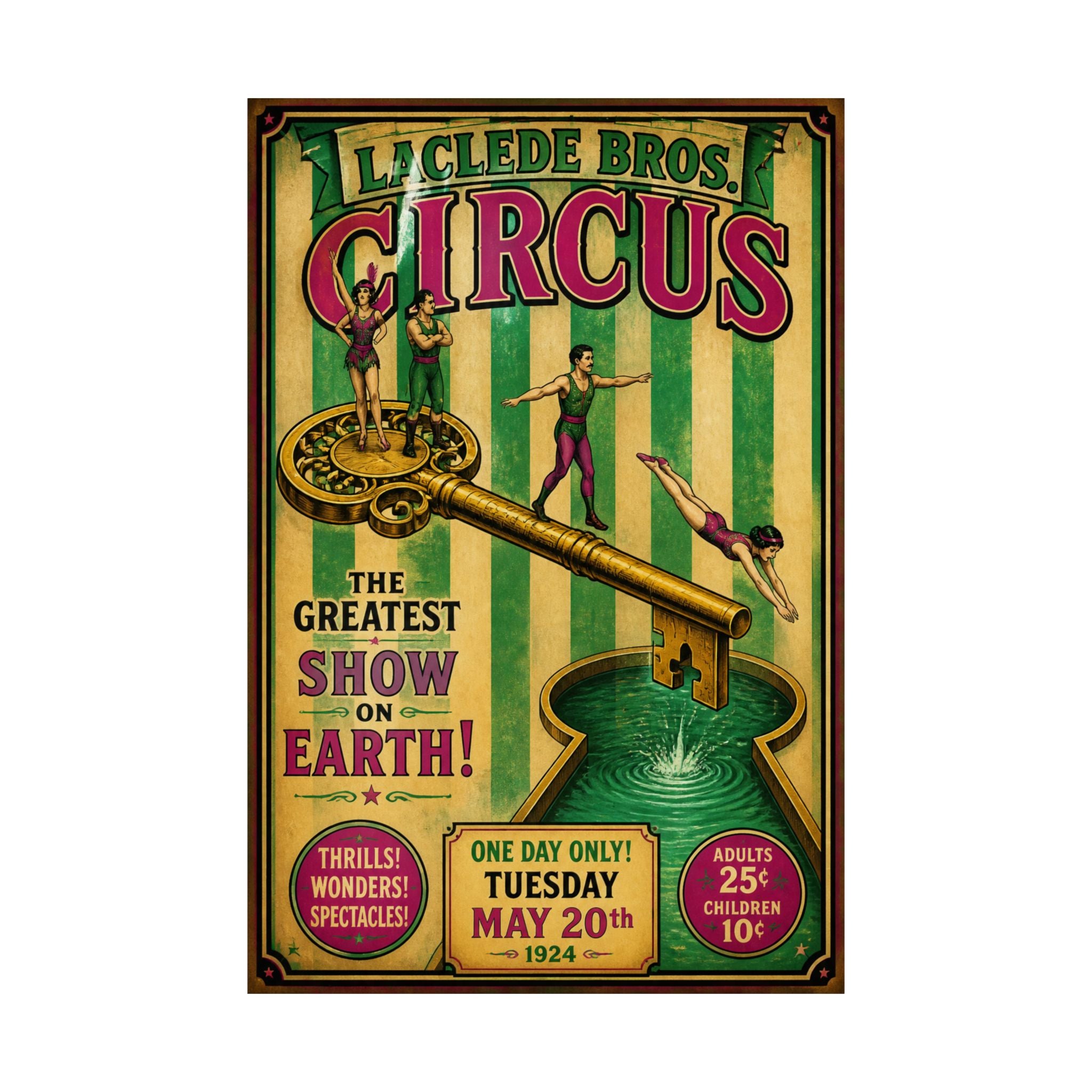 Giant Key Performance Wall Art Poster 24×36 Vintage Circus Bedroom Decor Maximalist Print