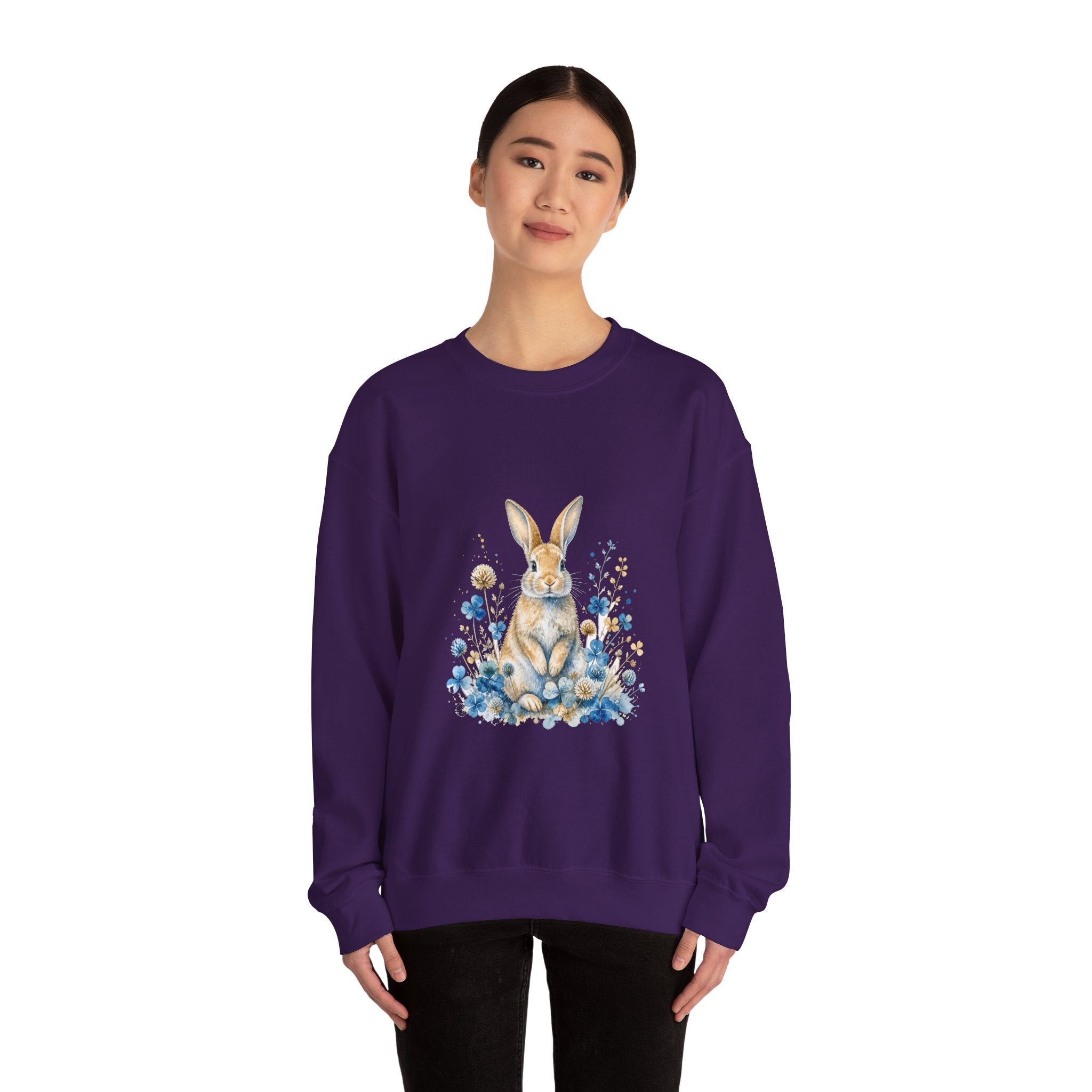 Matching Couple Sweatshirt - Fox & Rabbit Matching Couple Premium Fleece Sweatshirt Watercolor Art His Hers Birthday Gift - Design B