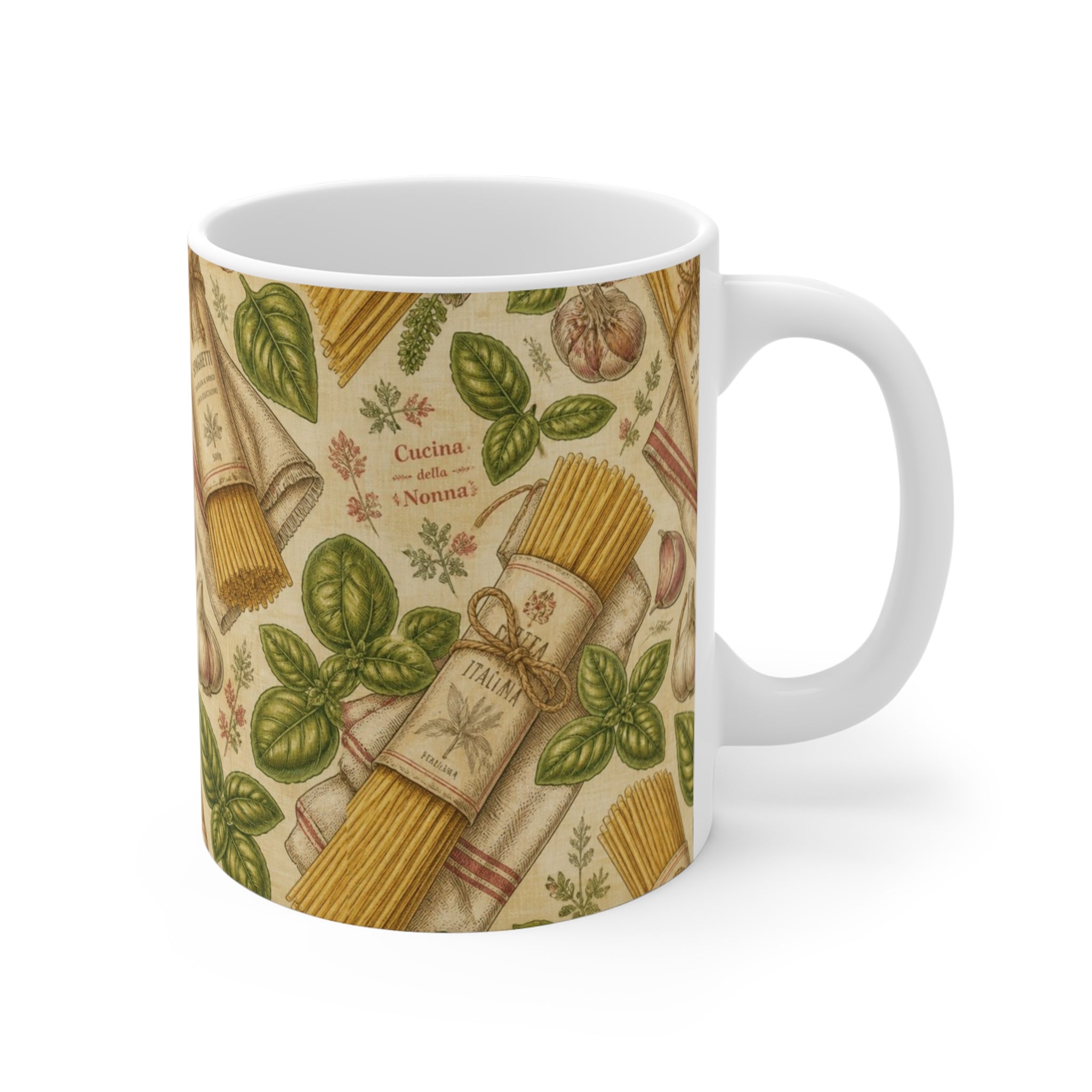 Spaghetti Bundle 11oz Ceramic Mug Mediterranean Kitchen Botanical Design Italian Cottagecore Gift