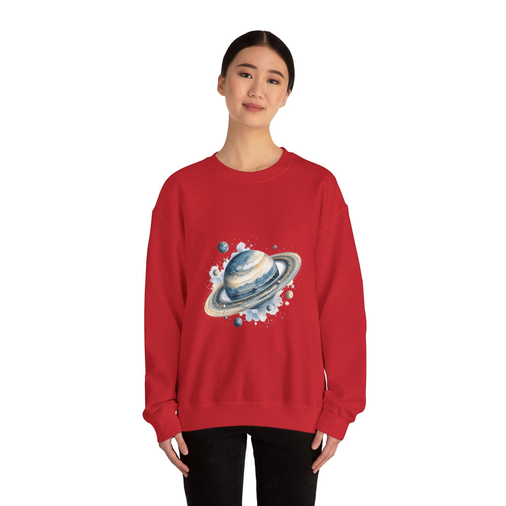 Matching Couple Sweatshirt - Astronaut & Planet Matching Couple Crewneck Sweatshirt Watercolor Art His Hers Engagement Gift - Design B