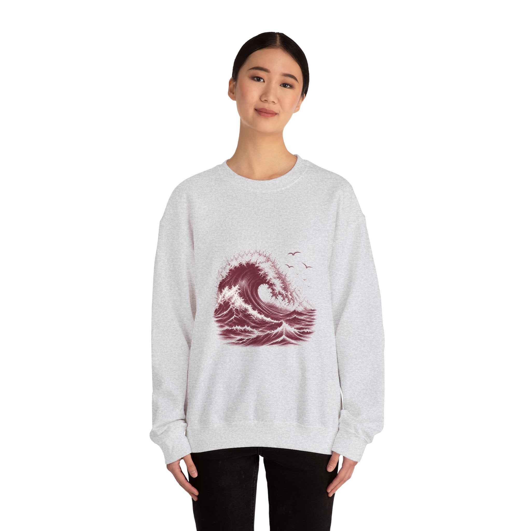 Matching Couple Sweatshirt - Mountain & Ocean Matching Couple Crewneck Sweatshirt Hand-Drawn Art His Hers Best Friend Gift - Design B
