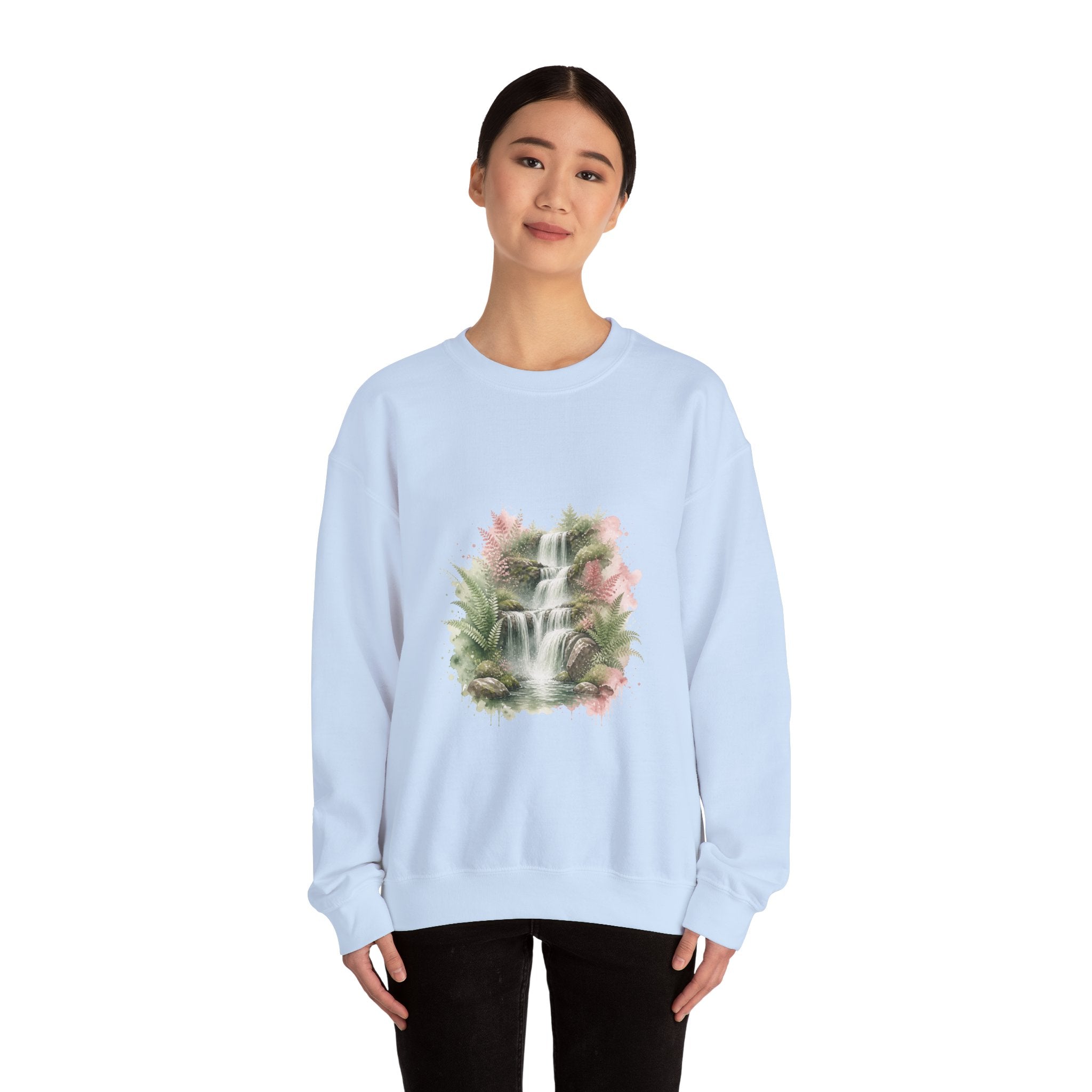 Matching Couple Sweatshirt - Wildfire & Waterfall Matching Couple Premium Fleece Sweatshirt Watercolor Art His Hers Birthday Gift - Design B