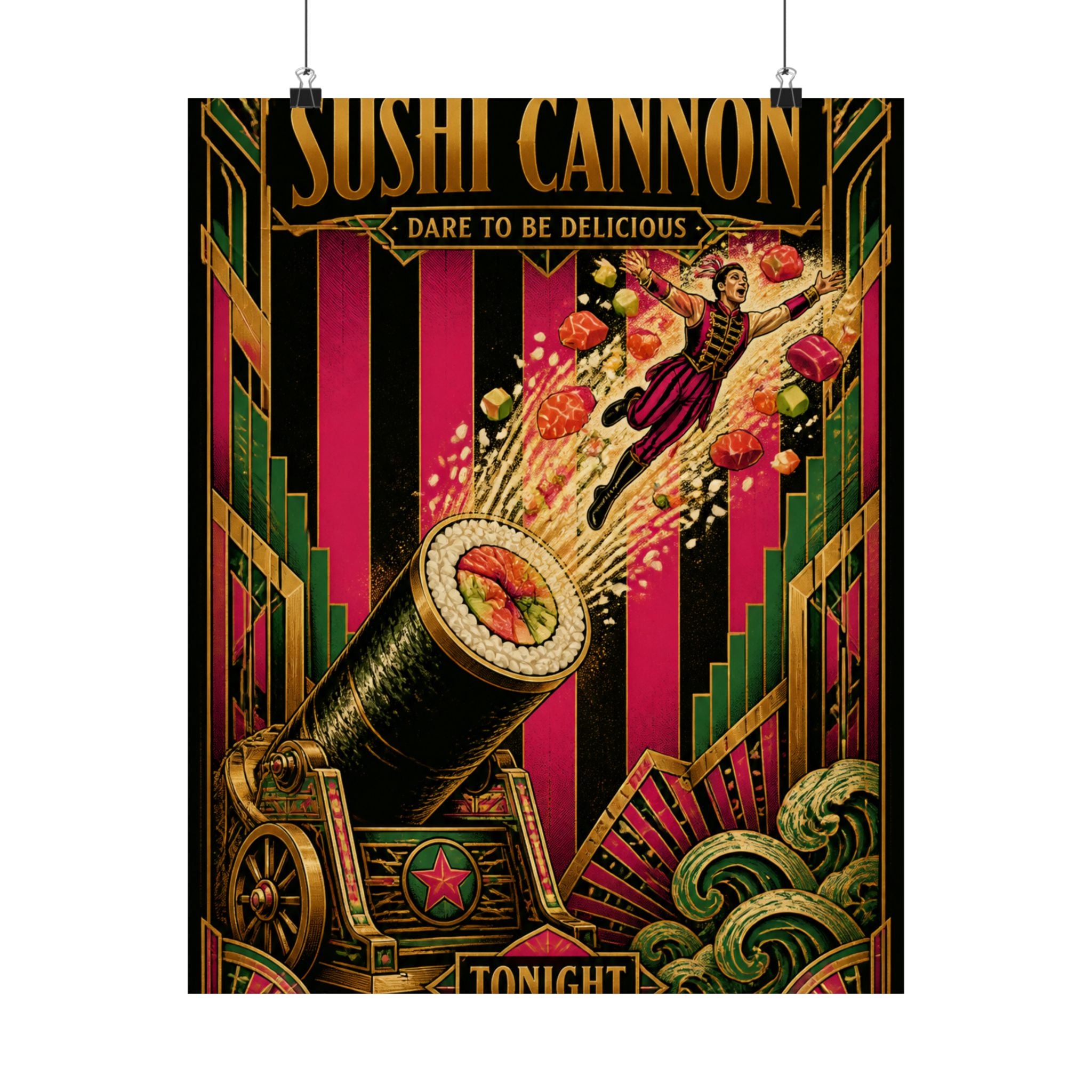 Sushi Roll Cannon Wall Art Poster 24×36 Art Deco Bar Area Decor Maximalist Print