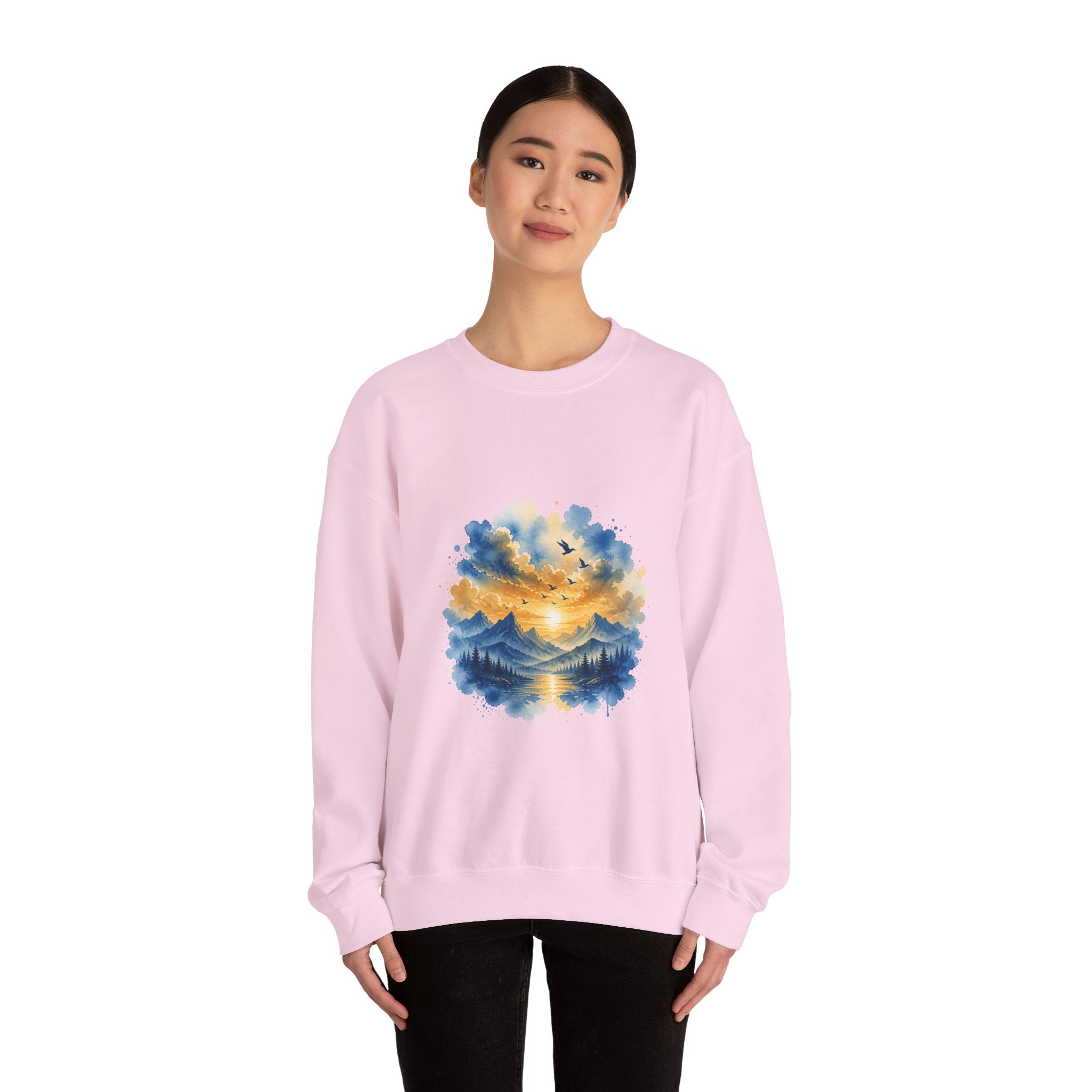 Matching Couple Sweatshirt - Sunrise & Sunset Matching Couple Crewneck Sweatshirt Watercolor Art His Hers Engagement Gift - Design B