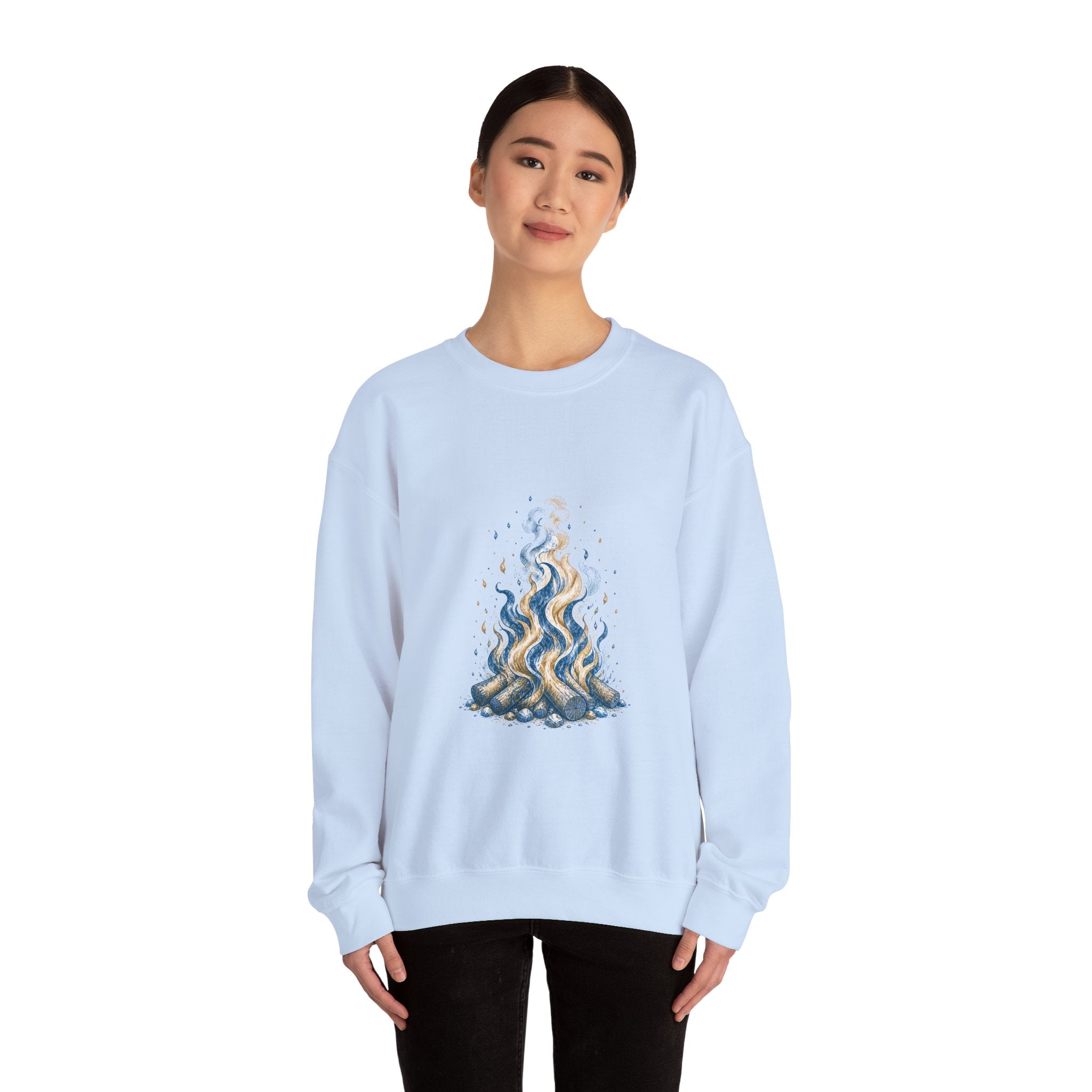 Matching Couple Sweatshirt - Wildfire & Waterfall Matching Couple Premium Fleece Sweatshirt Hand-Drawn Art His Hers Anniversary Gift - Design A