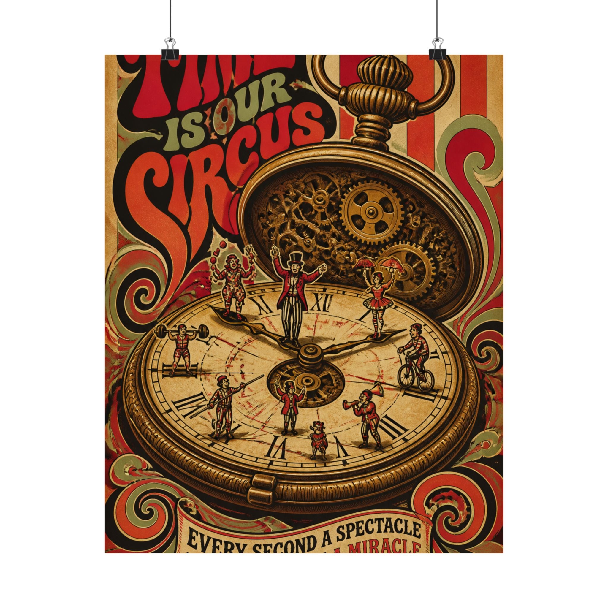 Pocket Watch Performers Wall Art Poster 24×36 Psychedelic Dining Room Decor Maximalist Print