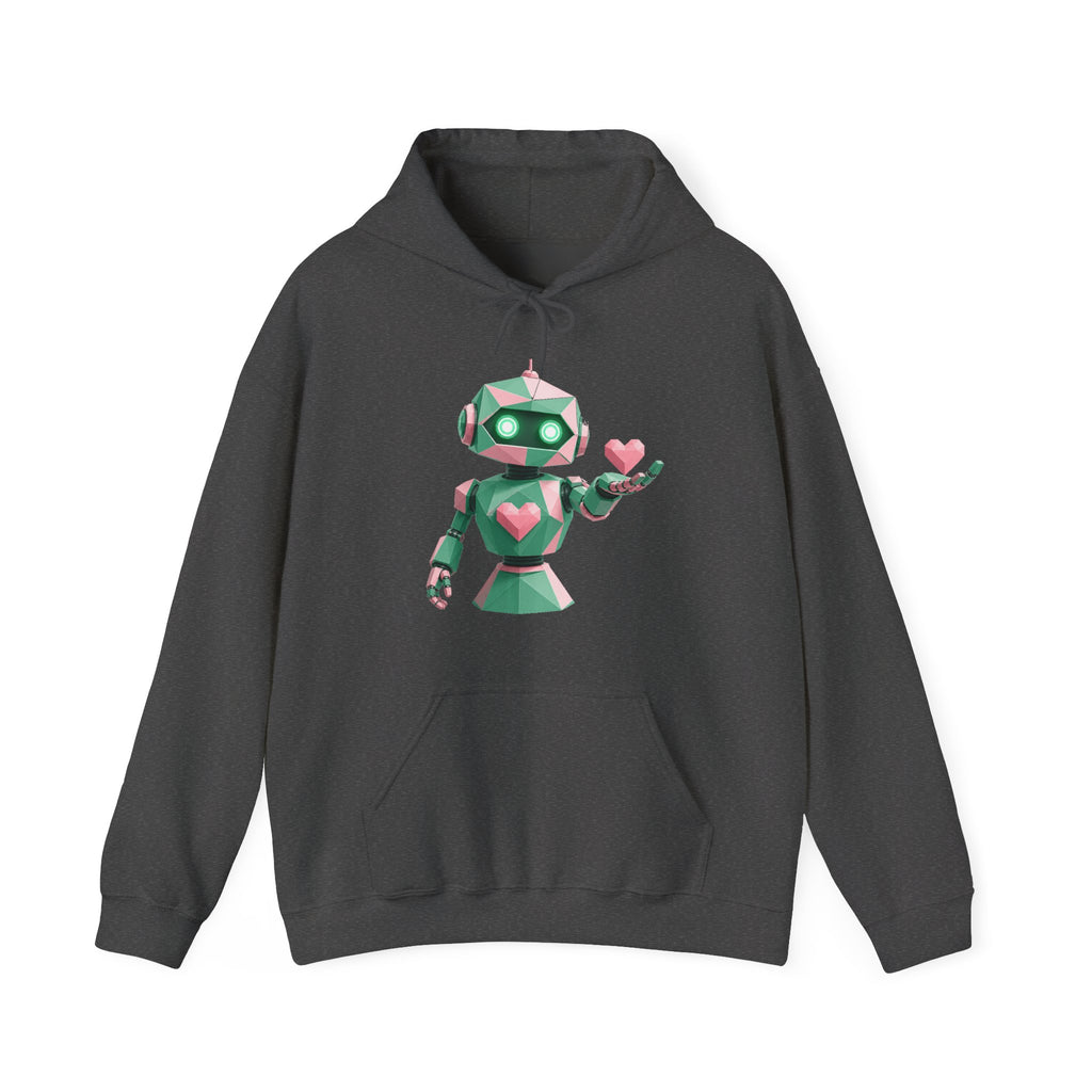 Matching Couple Sweatshirt - Robot & Heart Matching Couple Hooded Sweatshirt Geometric Art His Hers Couple Gift - Design A