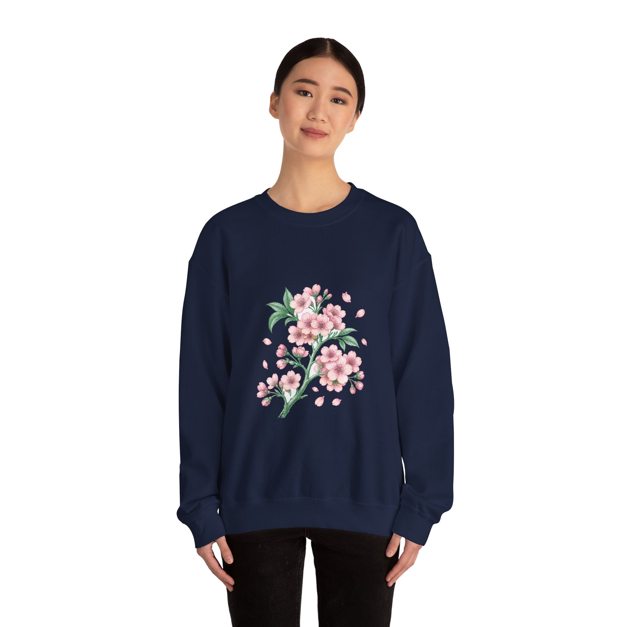 Matching Couple Sweatshirt - Cherry Blossom & Maple Leaf Matching Couple Premium Fleece Sweatshirt Vintage Art His Hers Honeymoon Gift - Design A