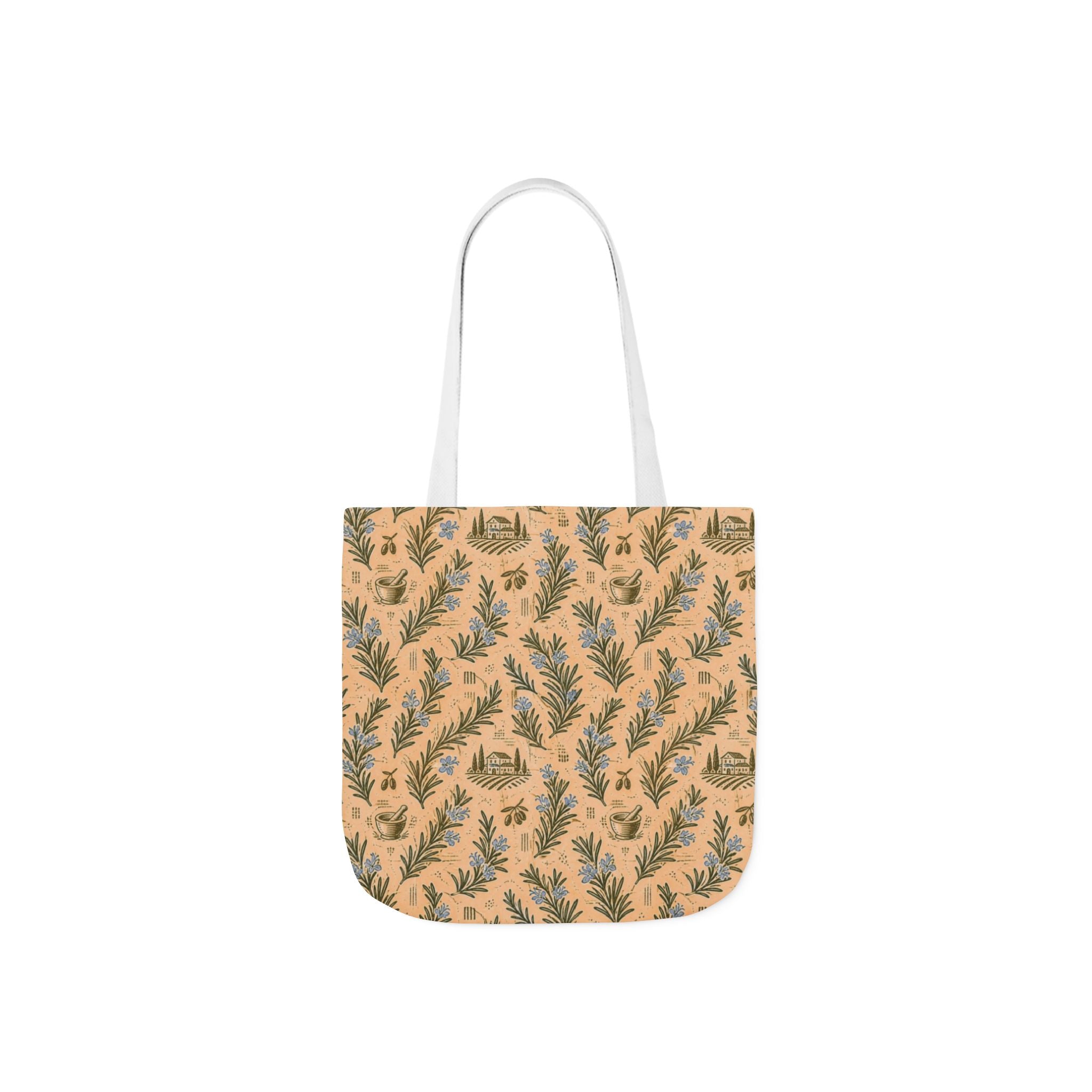 Rosemary Sprigs Canvas Tote Bag Mediterranean Kitchen Linocut Design Italian Cottagecore Gift