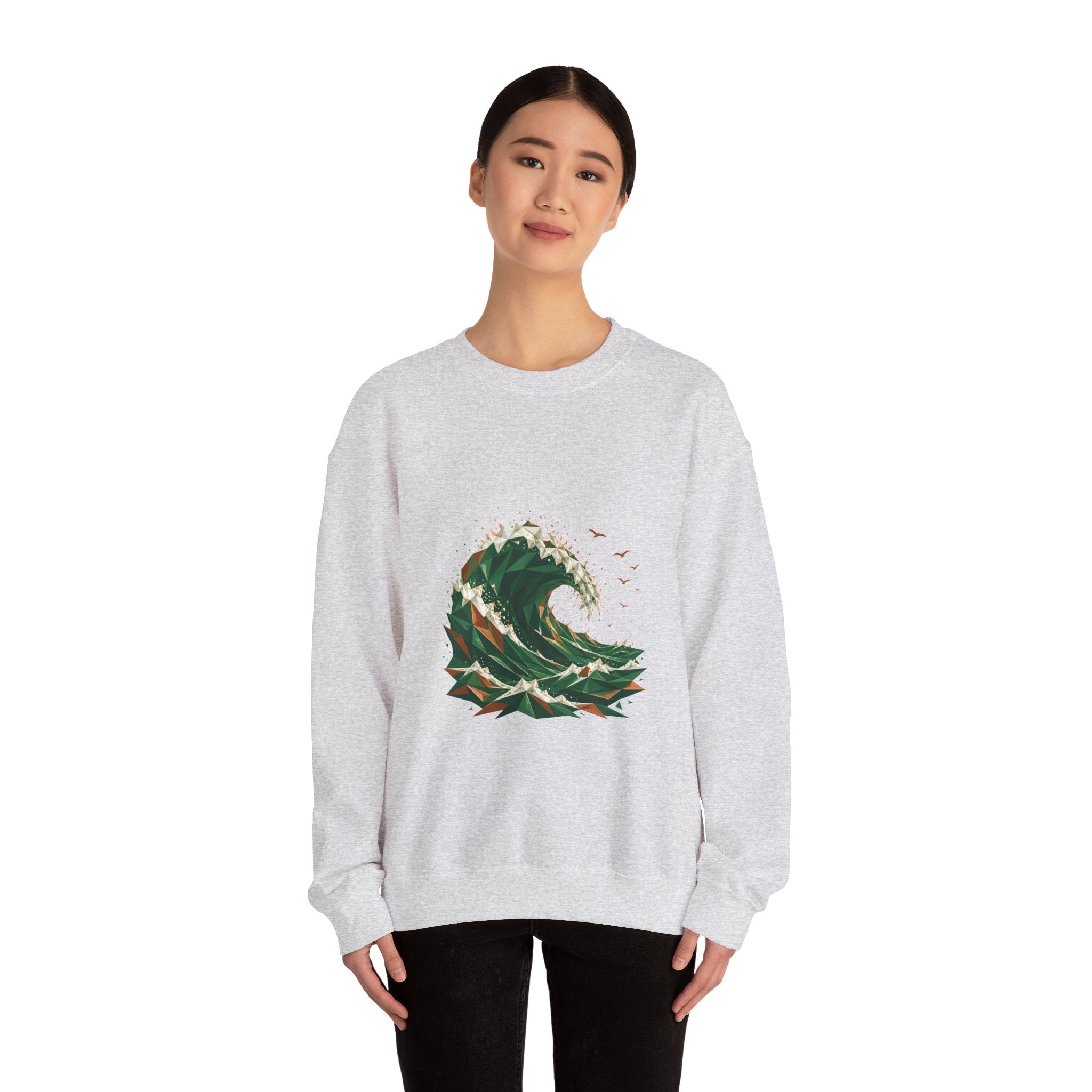 Matching Couple Sweatshirt - Mountain & Ocean Matching Couple Premium Fleece Sweatshirt Geometric Art His Hers Love Gift - Design B