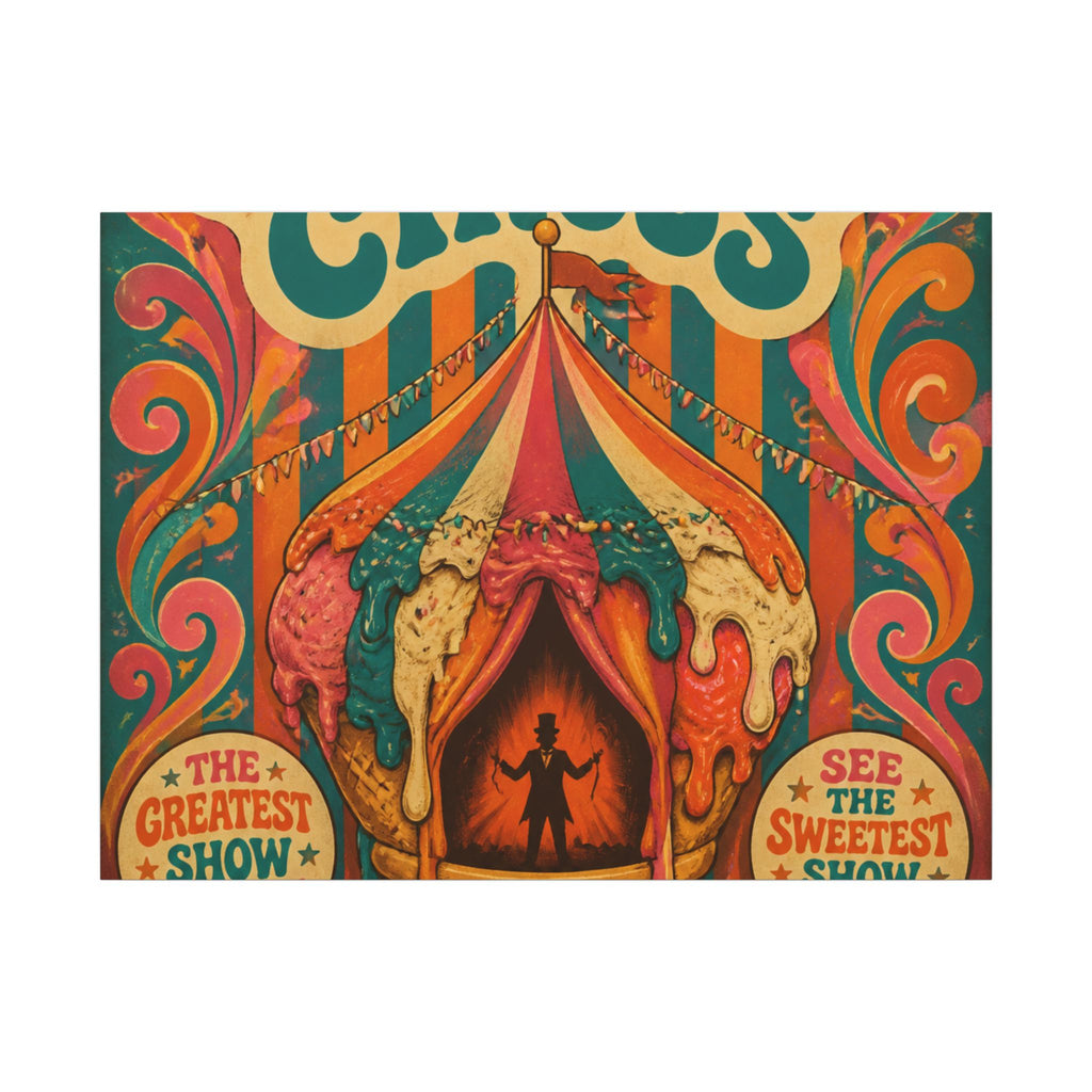 Ice Cream Cone Circus Tent Wall Art Canvas 24×36 Psychedelic Dining Room Decor Maximalist Print