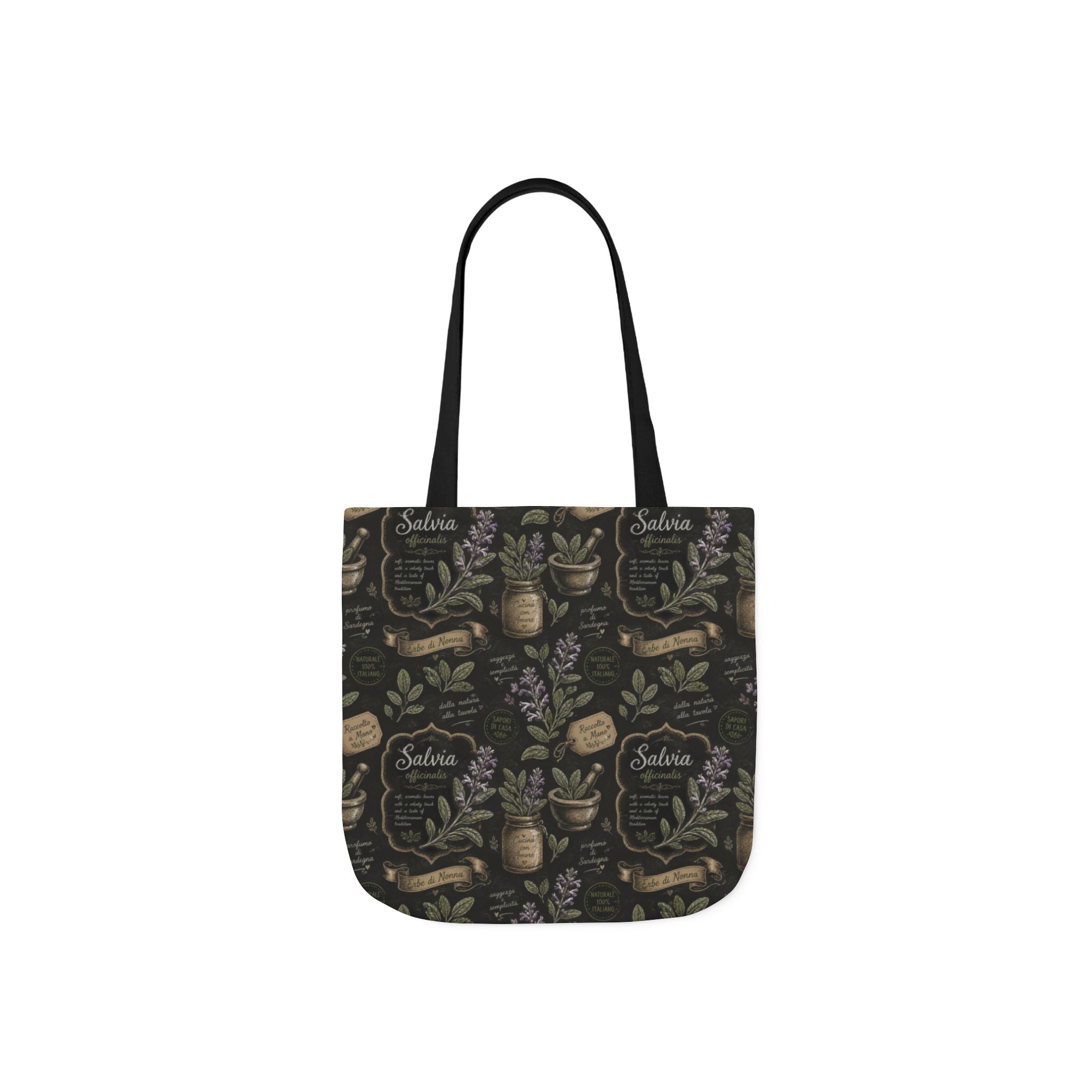 Sage Leaves Canvas Tote Bag Mediterranean Kitchen Chalk Art Design Italian Cottagecore Gift