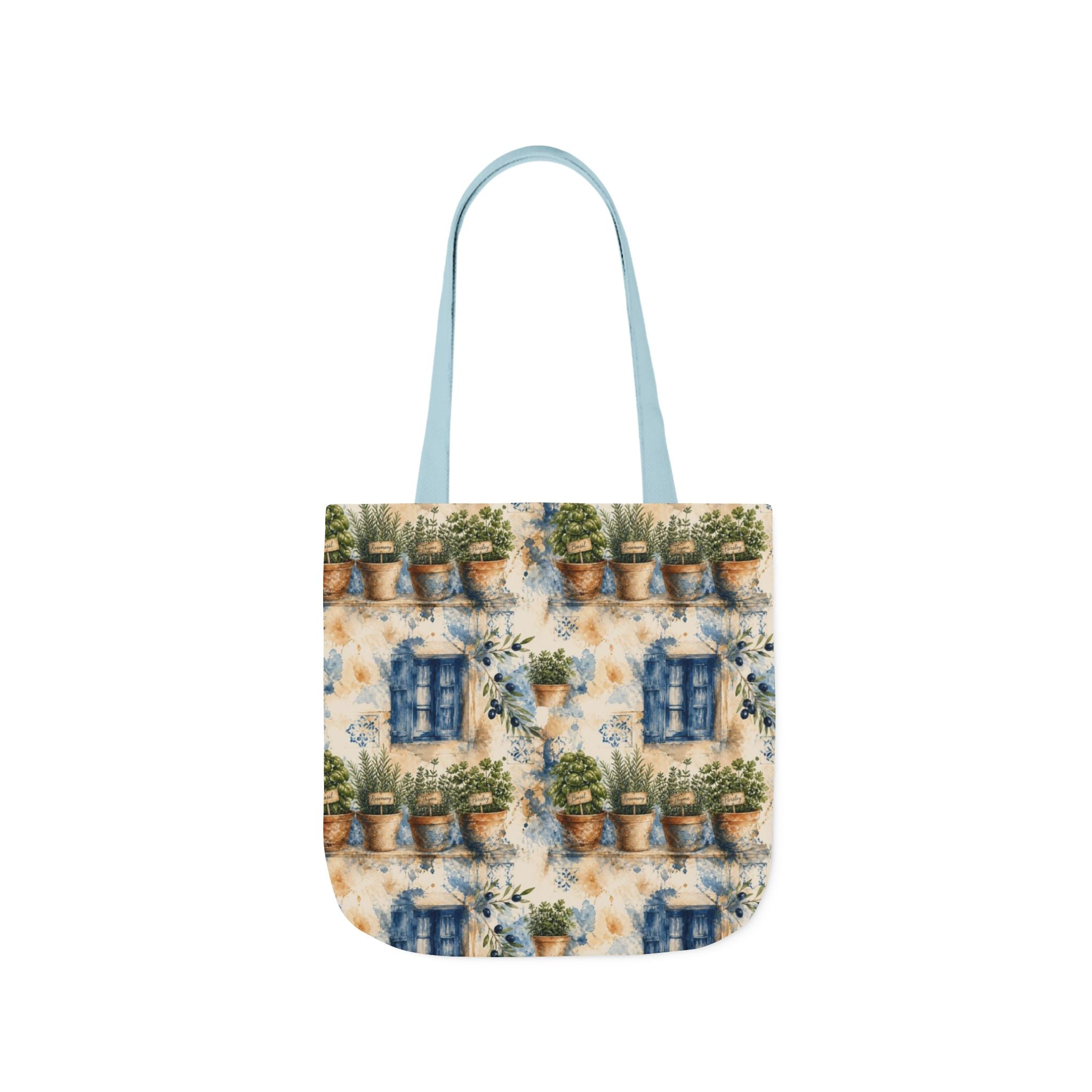 Terracotta Herb Pots Canvas Tote Bag Mediterranean Kitchen Watercolor Splash Design Italian Cottagecore Gift