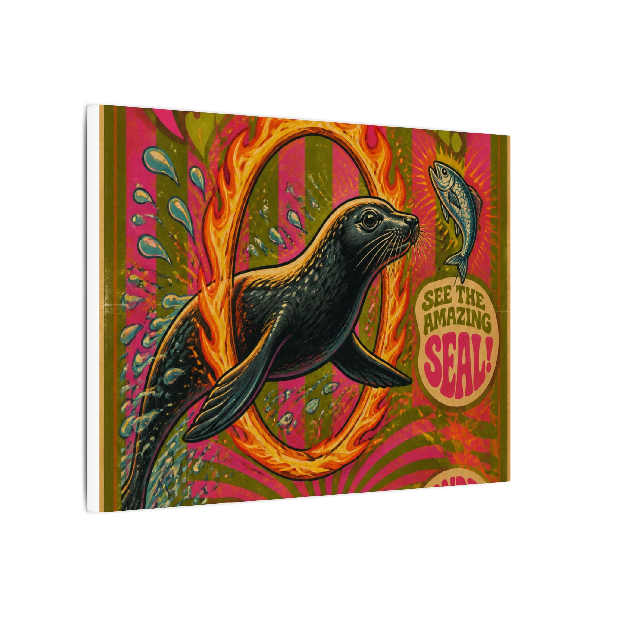 Seal Fire Hoop Wall Art Canvas 24×36 Psychedelic Dining Room Decor Maximalist Print