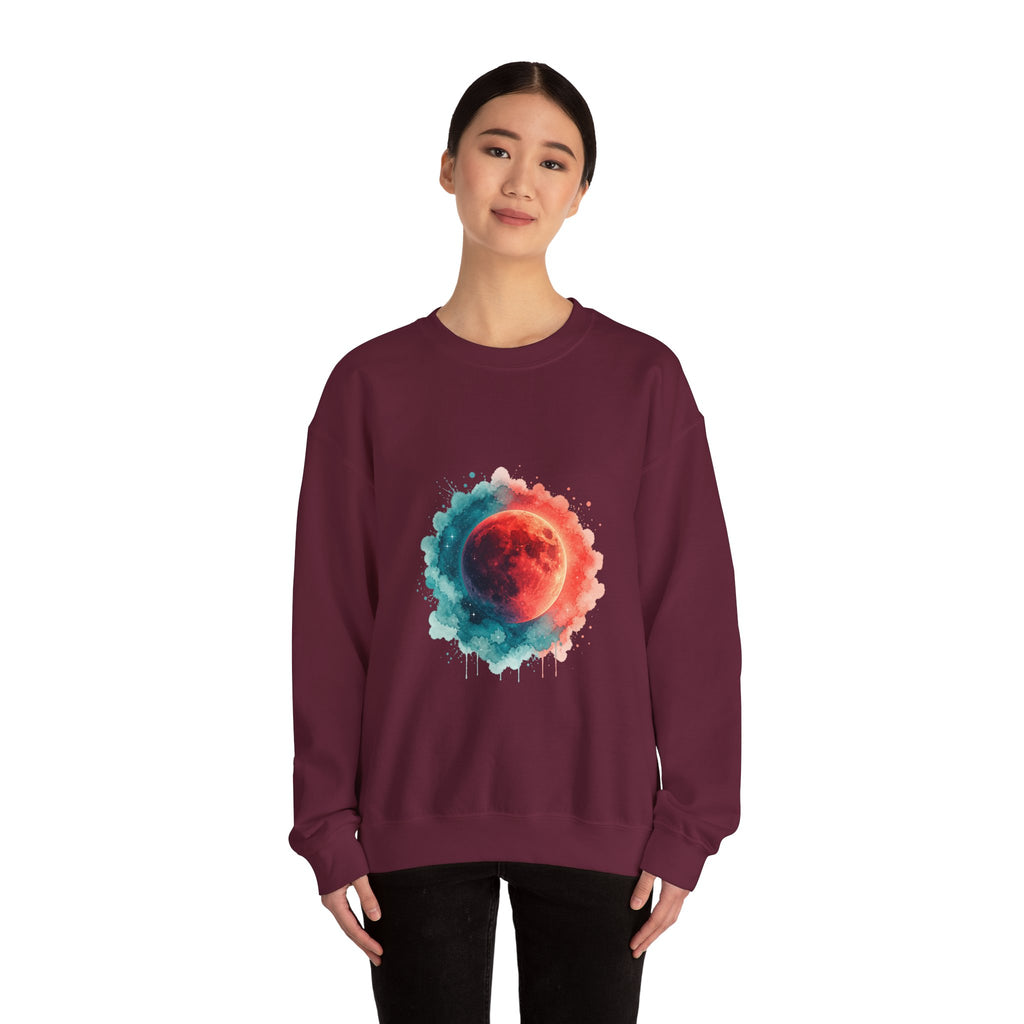 Matching Couple Sweatshirt - Solar & Lunar Eclipse Matching Couple Crewneck Sweatshirt Watercolor Art His Hers Engagement Gift - Design B