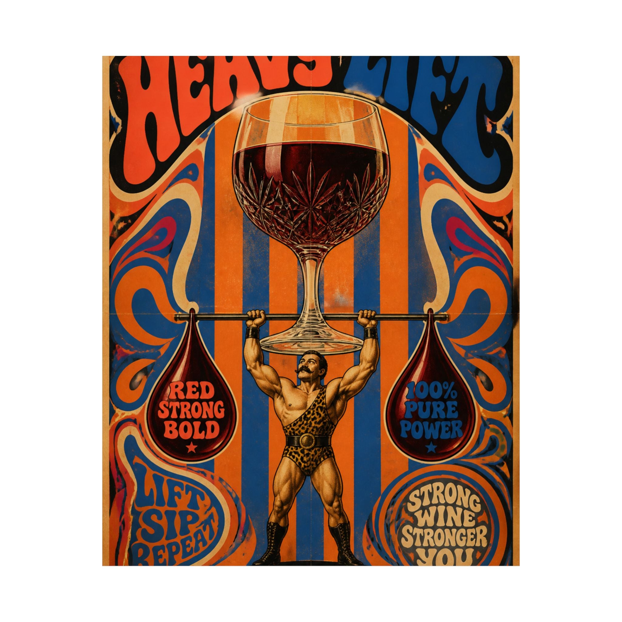 Wine Glass Strongman Wall Art Poster 24×36 Psychedelic Dining Room Decor Maximalist Print