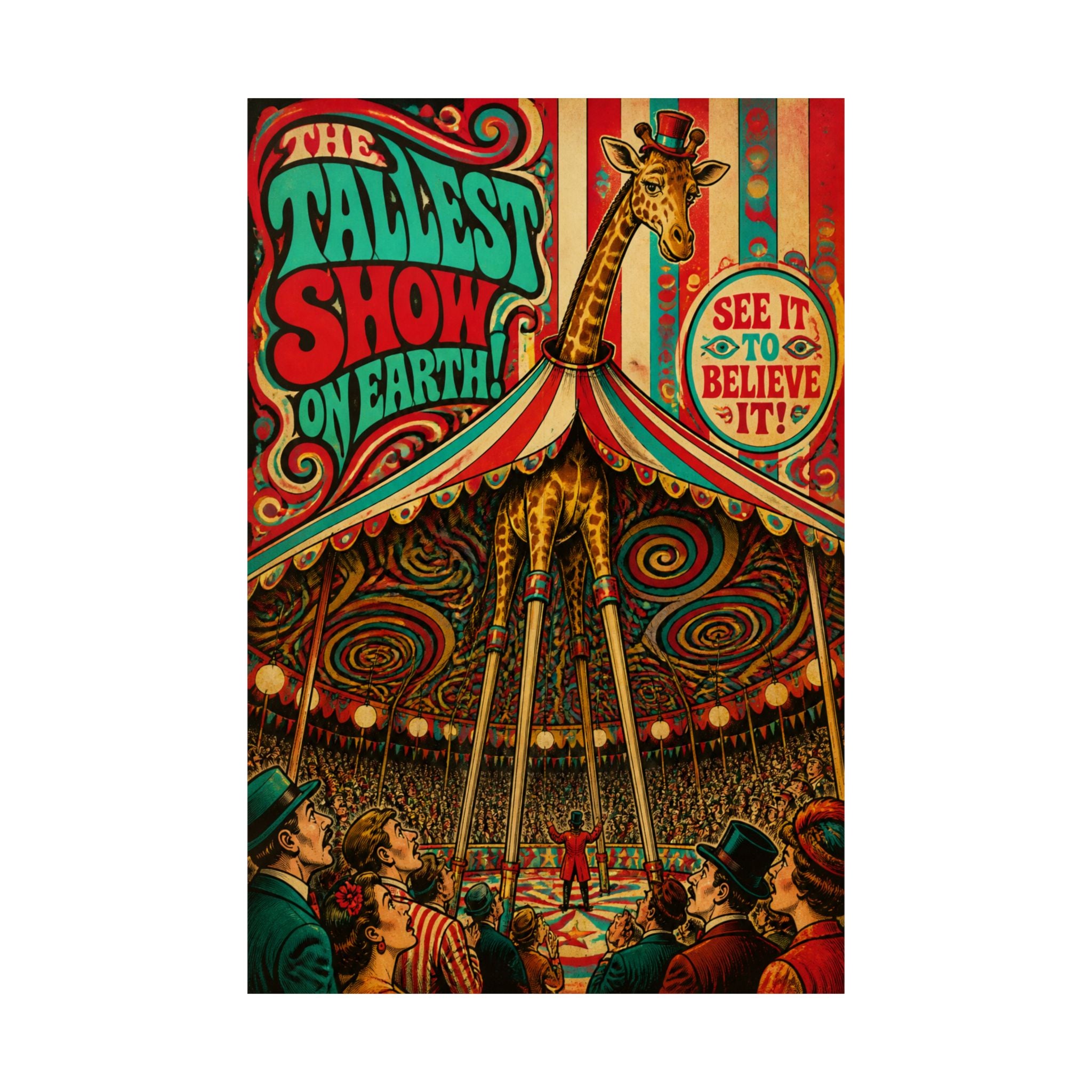 Giraffe on Stilts Wall Art Poster 24×36 Psychedelic Dining Room Decor Maximalist Print