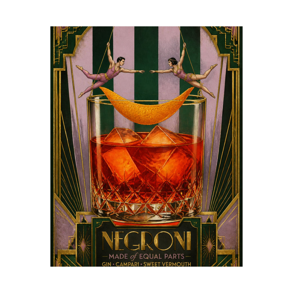Negroni Trapeze Act Wall Art Poster 24×36 Art Deco Bar Area Decor Maximalist Print