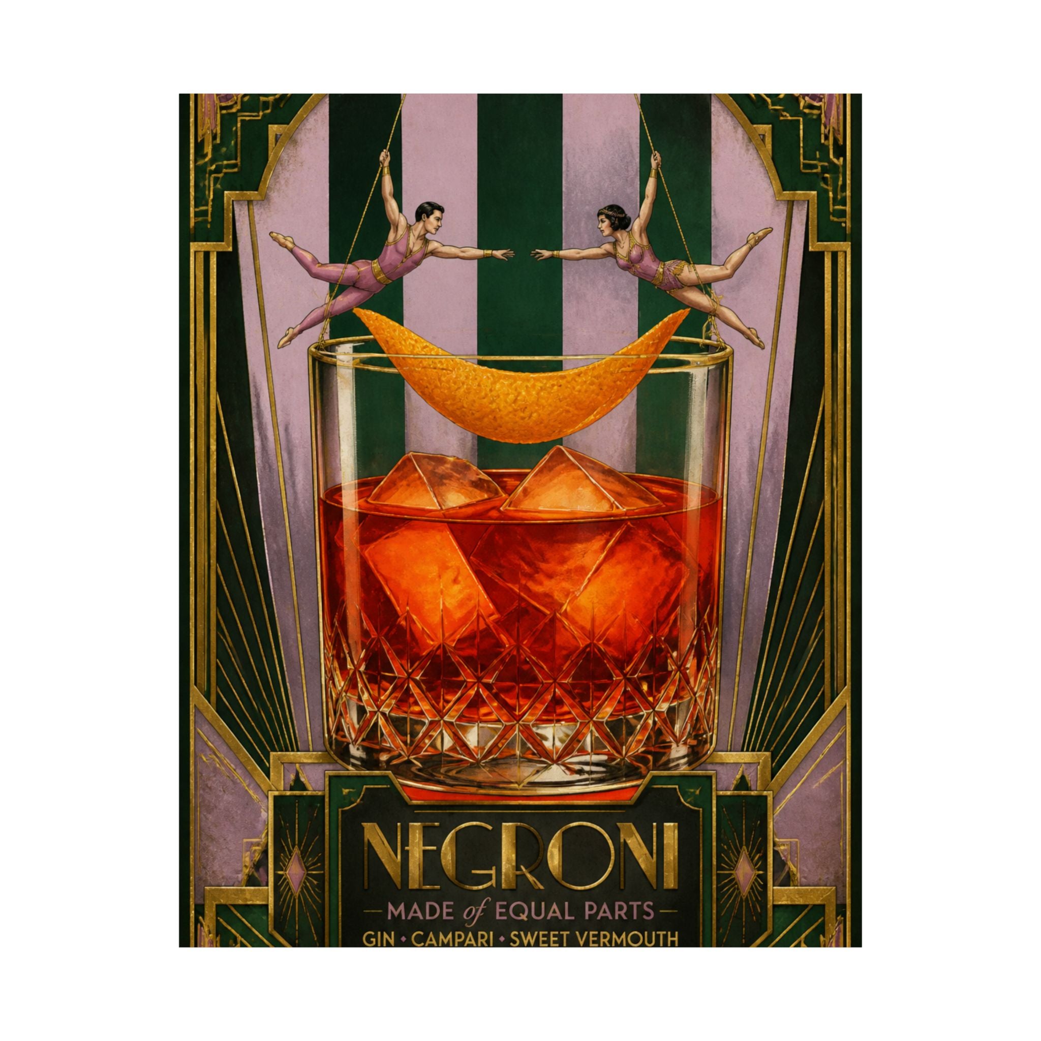 Negroni Trapeze Act Wall Art Poster 24×36 Art Deco Bar Area Decor Maximalist Print